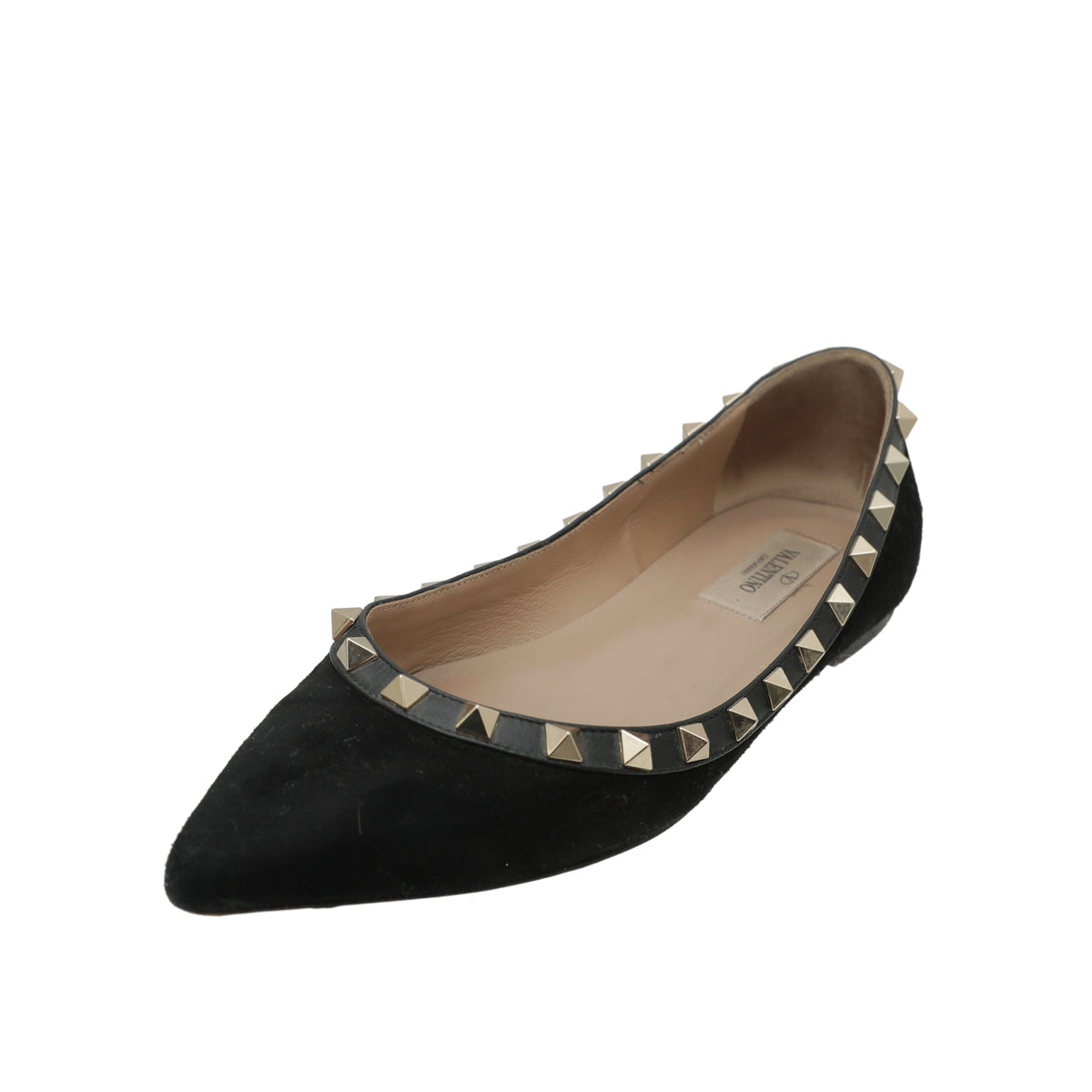 Valentino Black Suede Rockstud Flat Ballerina 36.5
