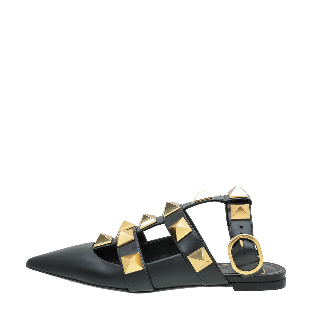 Valentino Black Roman Stud Ankle Strap Flat Mules 36