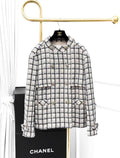 Chanel 22AW black and white plaid tweed jacket
