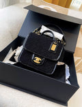 Chanel 22AW black tweed patent leather chain bag