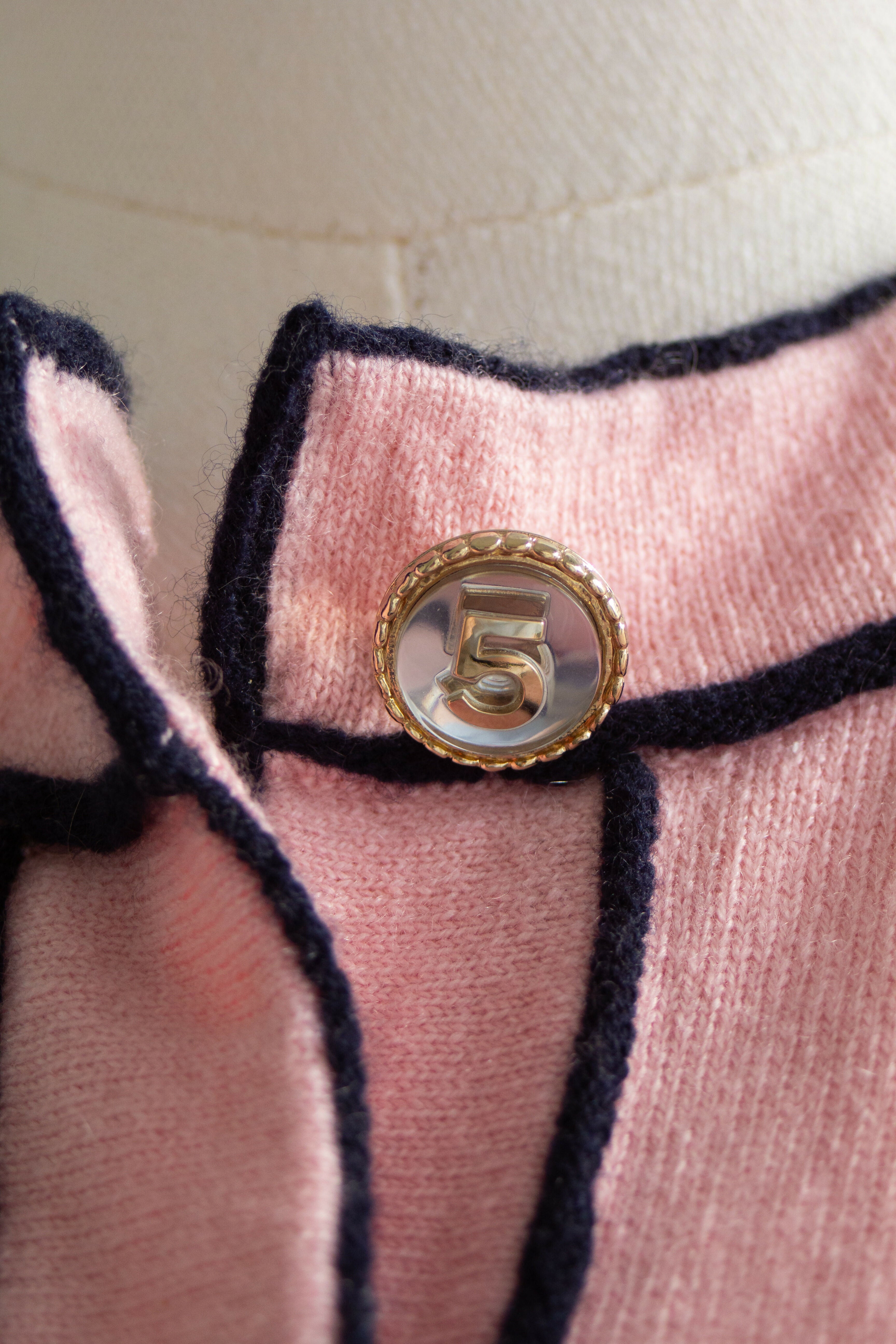 Chanel S/S 2021 Pink Cashmere Navy CC N5 21P 21S Cardigan