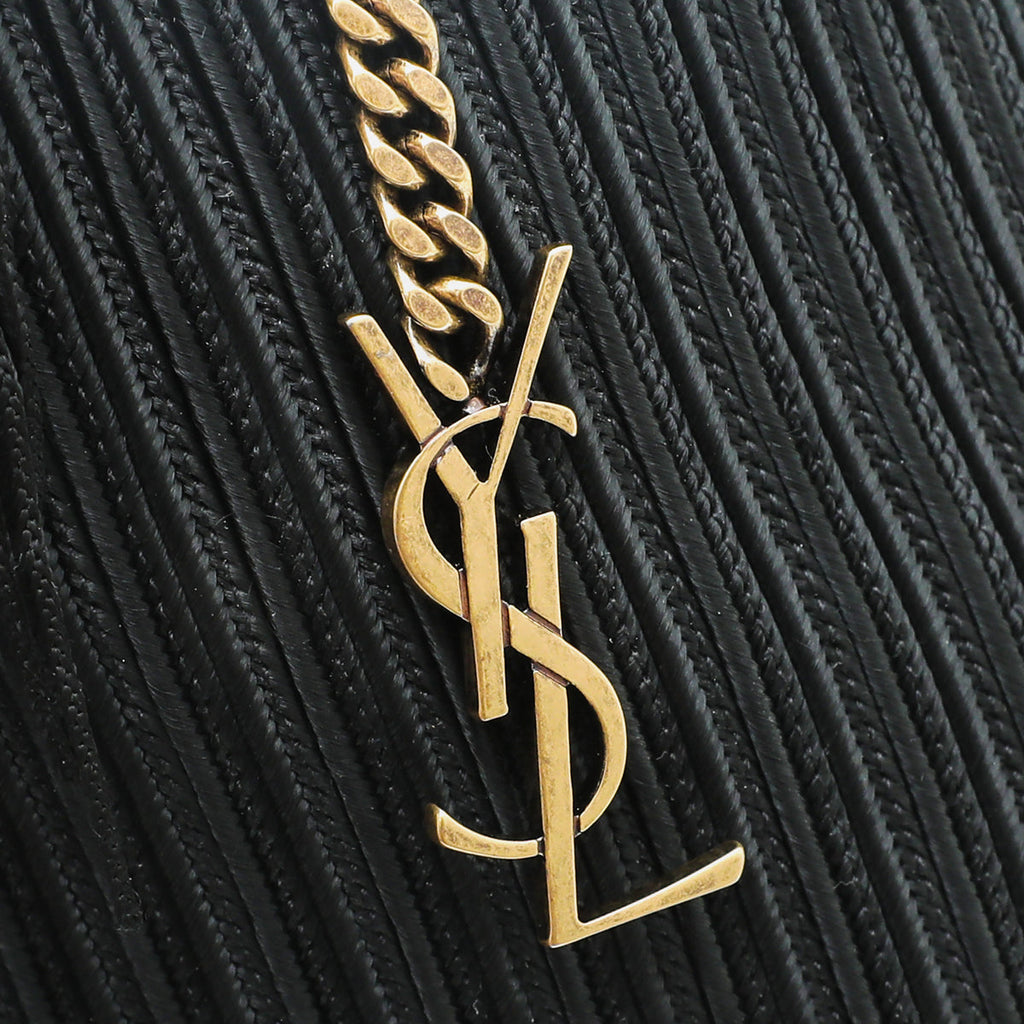 YSL Black Anja Embroidered Bucket Small Bag