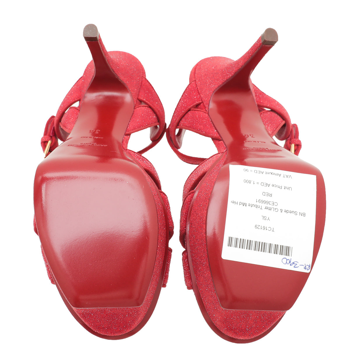 YSL Red Suede & Glitter Tribute Mid Heel 36