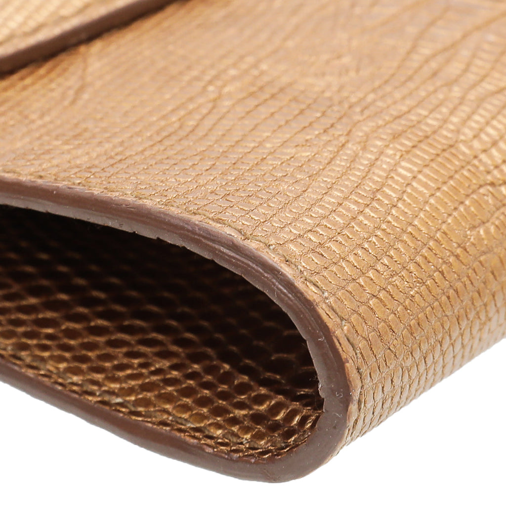 YSL Metallic Gold Lizard Muse Clutch