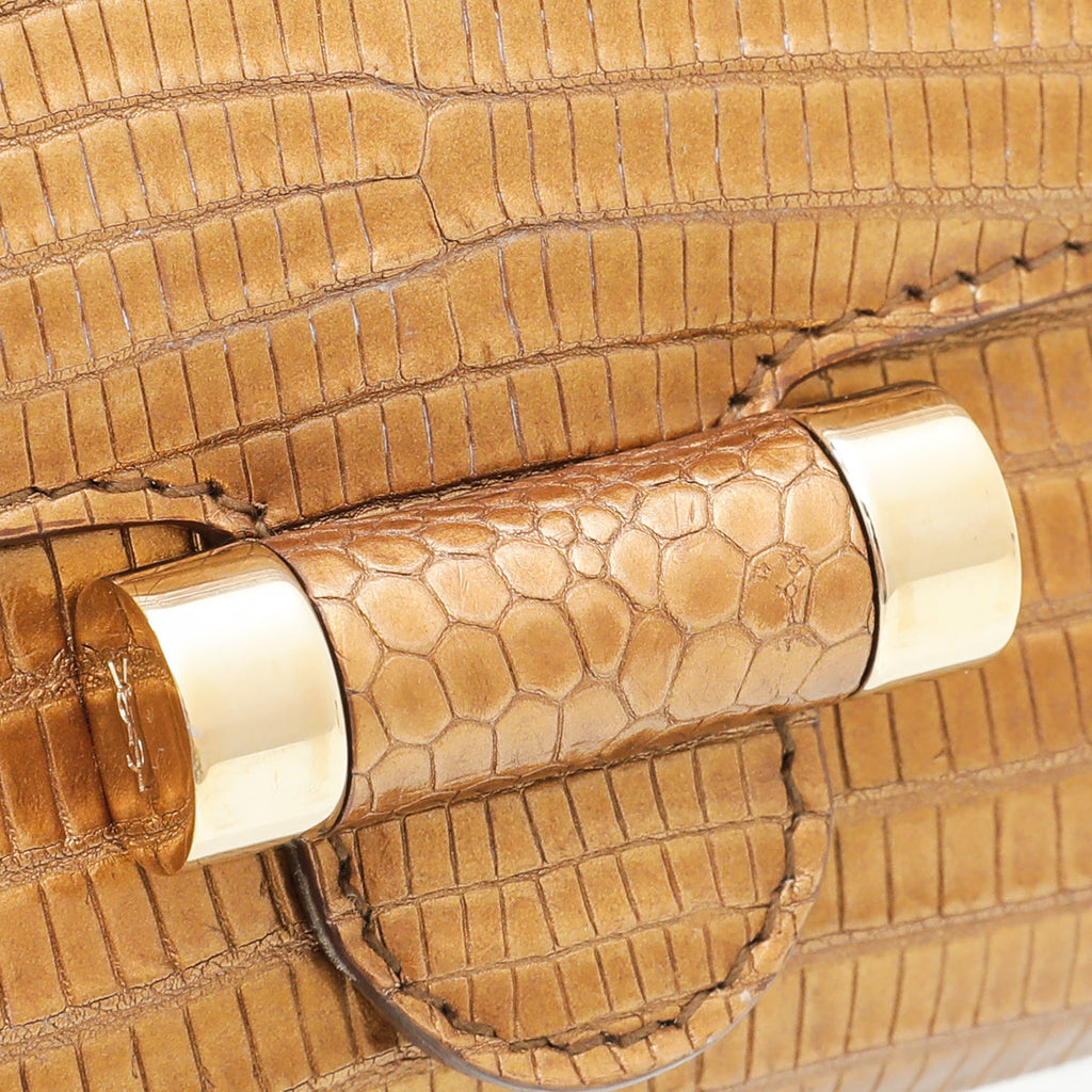 YSL Metallic Gold Lizard Muse Clutch