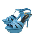 YSL Blue Mid Heel Tribute Sandals 38.5