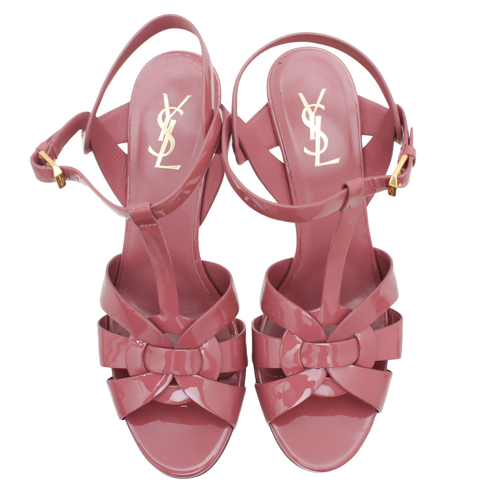 YSL Dark Mauve Mid Heel Tribute Sandals 40