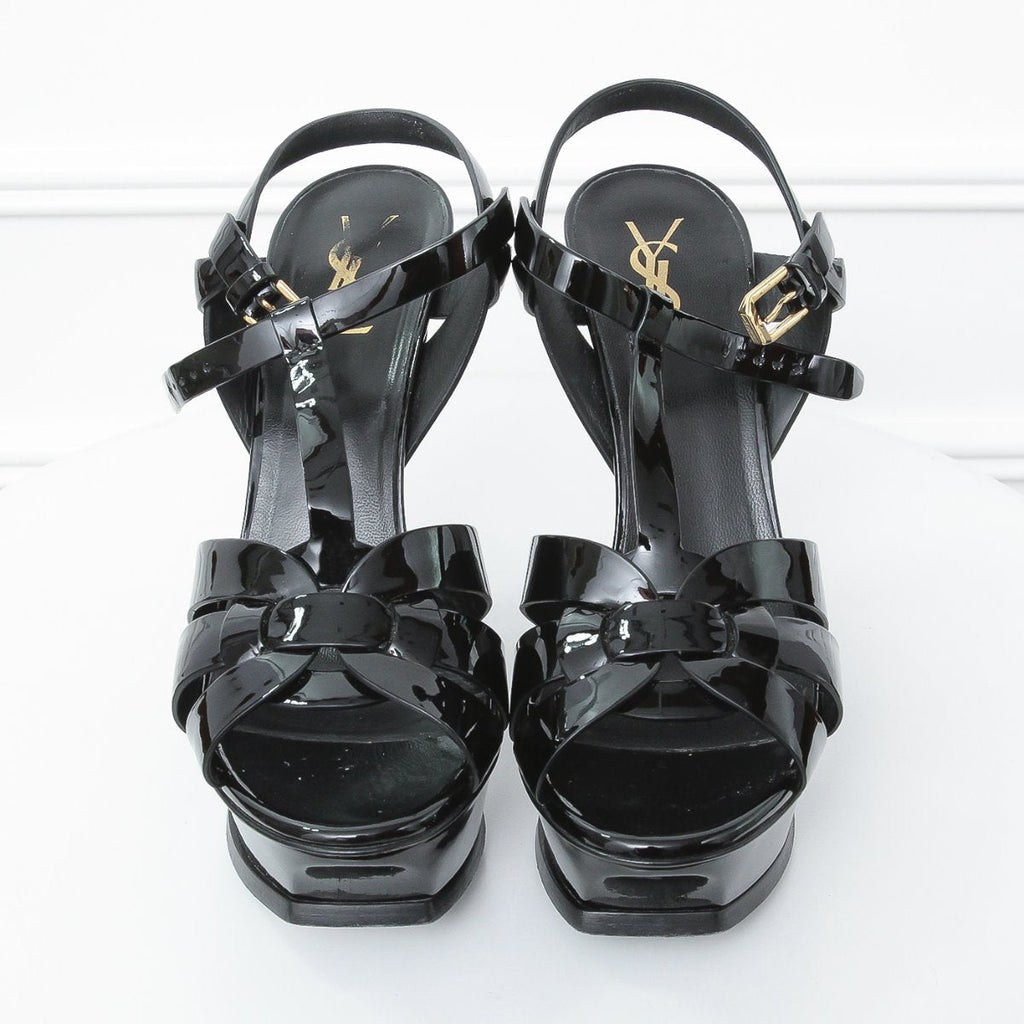YSL Black Patent Tribute Heels 39 1-2