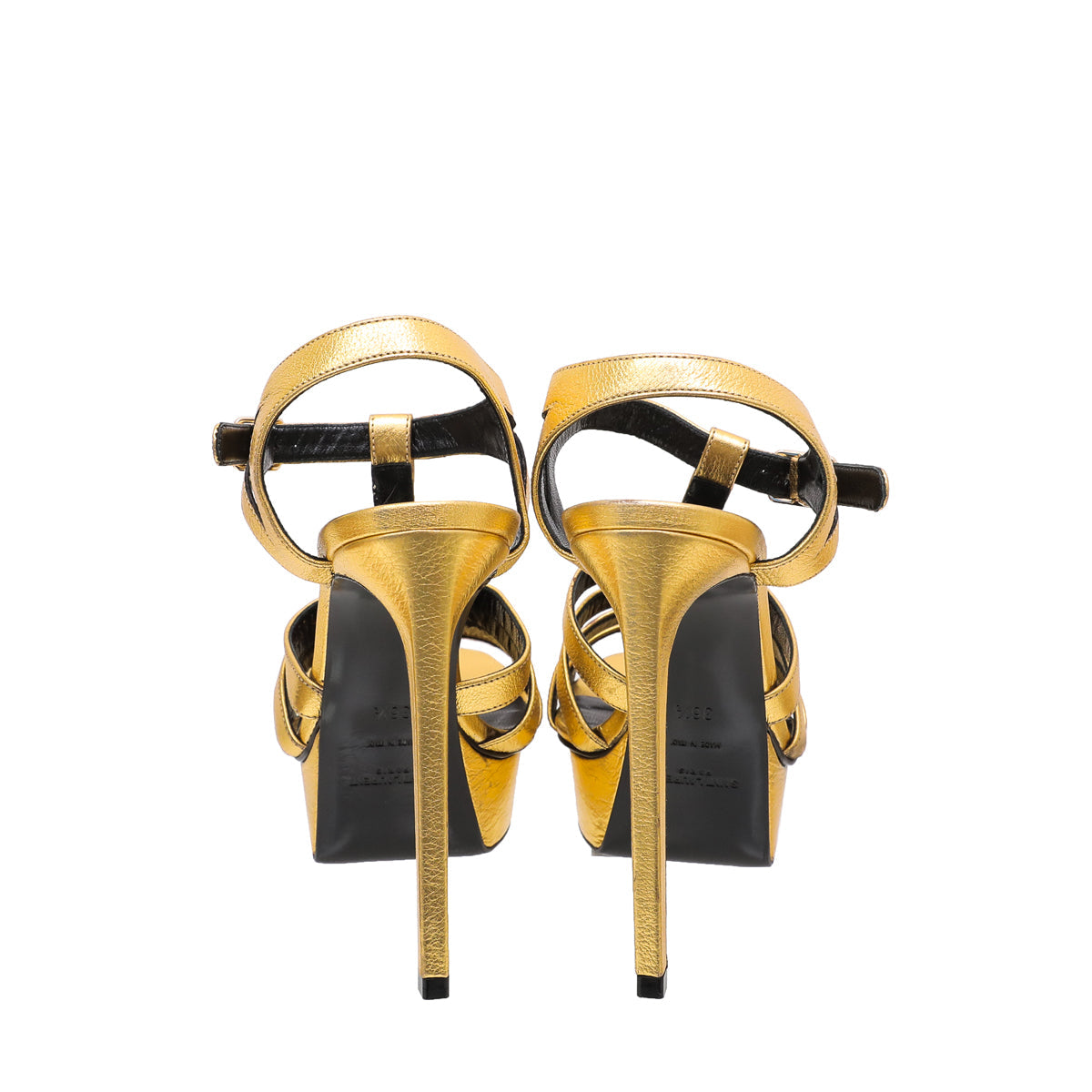 YSL Metallic Gold Strappy T-Strap Sandals 36.5