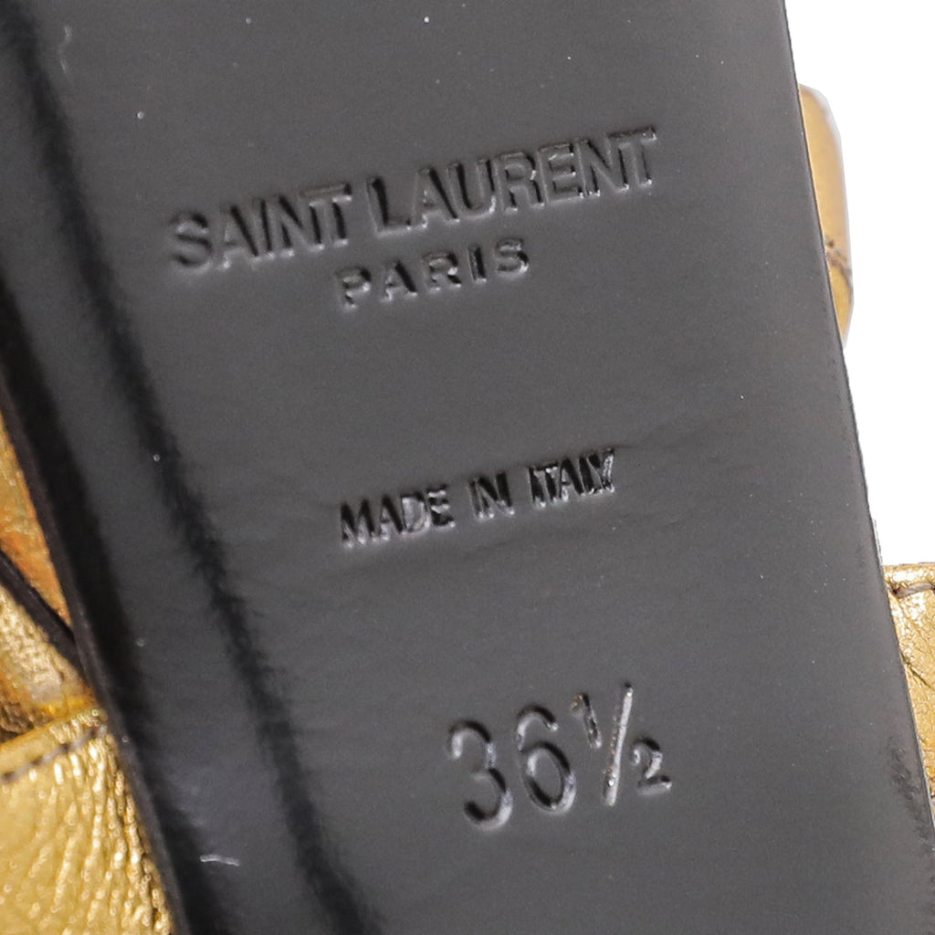 YSL Metallic Gold Strappy T-Strap Sandals 36.5
