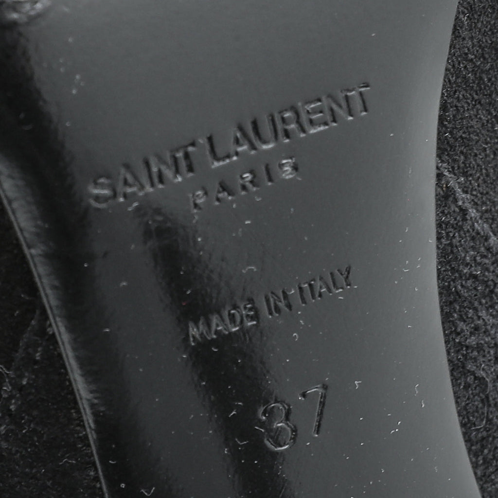 YSL Black Suede Mica Buckle Western Ankle Boot 37