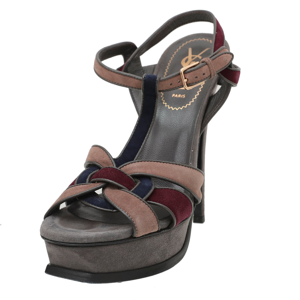 YSL Multicolor Suede Tribute Sandal 37