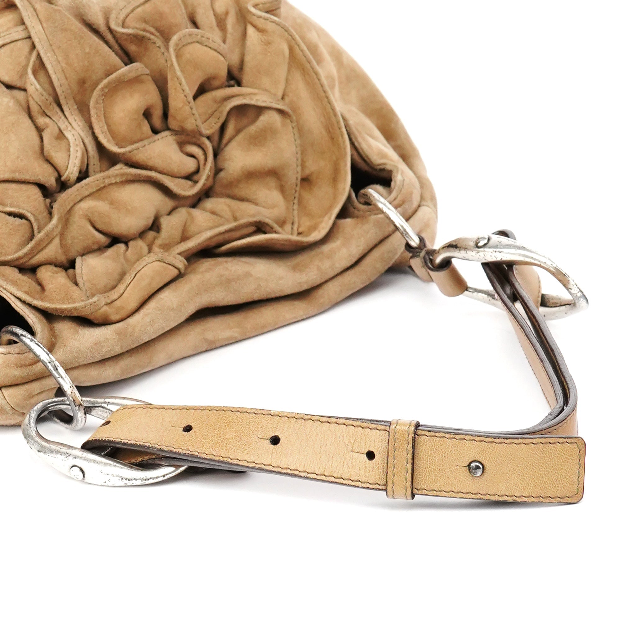 2003 Light Brown Suede Ruffle Nadja Shoulder Bag