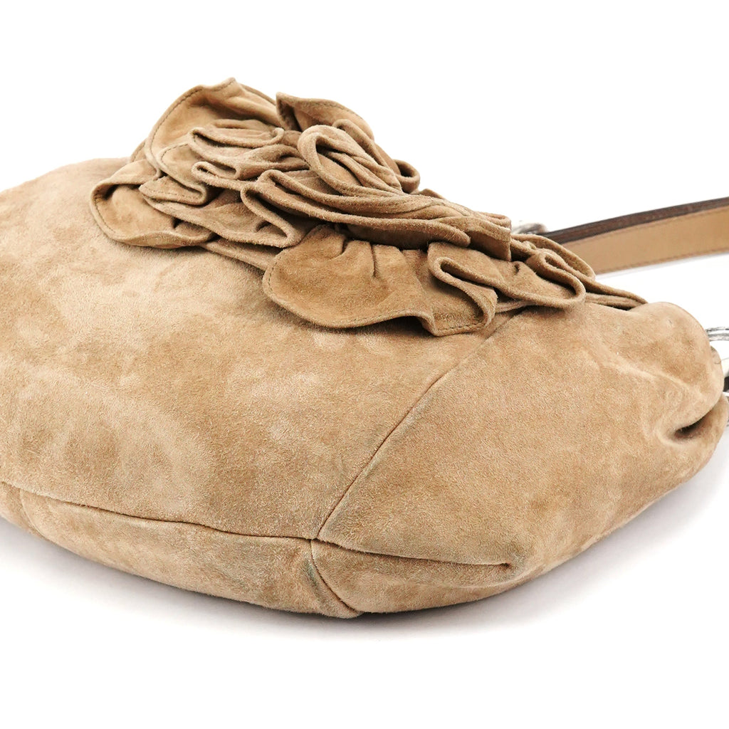 2003 Light Brown Suede Ruffle Nadja Shoulder Bag