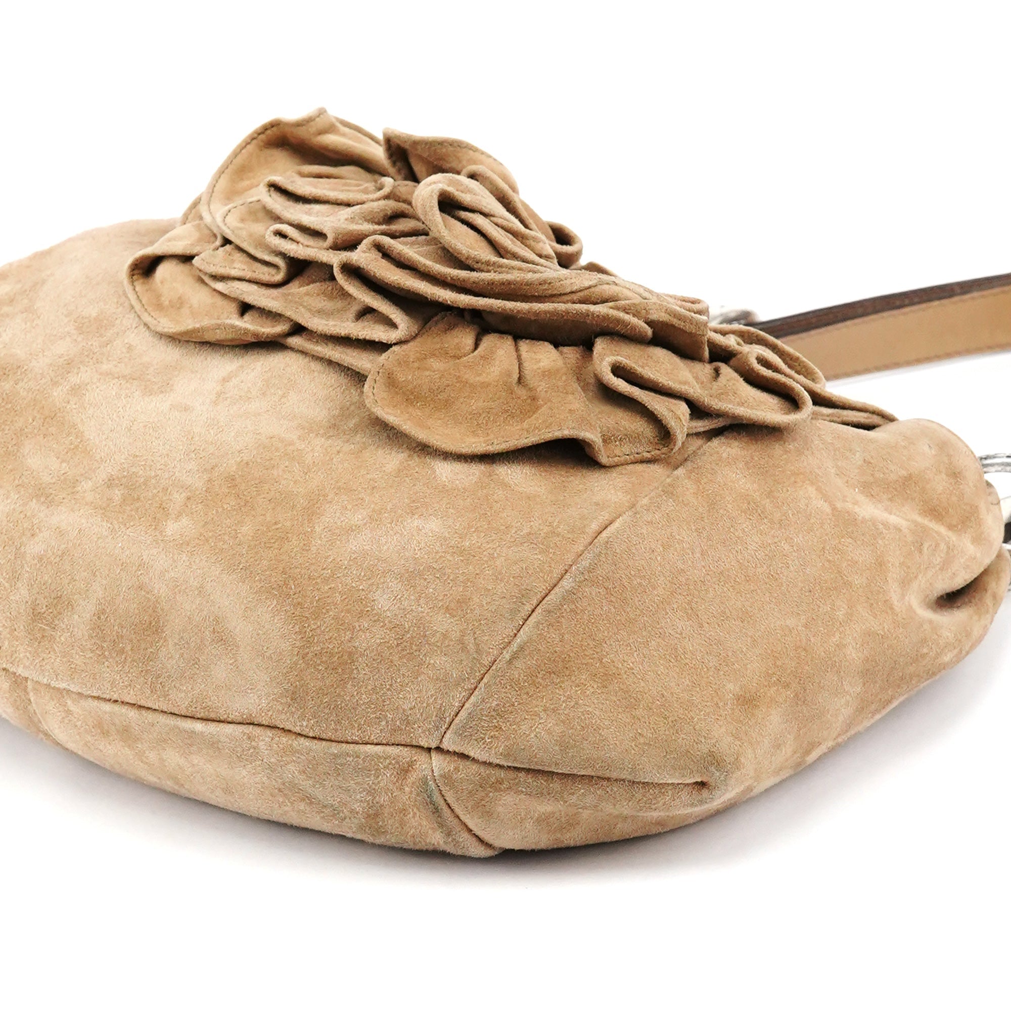 2003 Light Brown Suede Ruffle Nadja Shoulder Bag