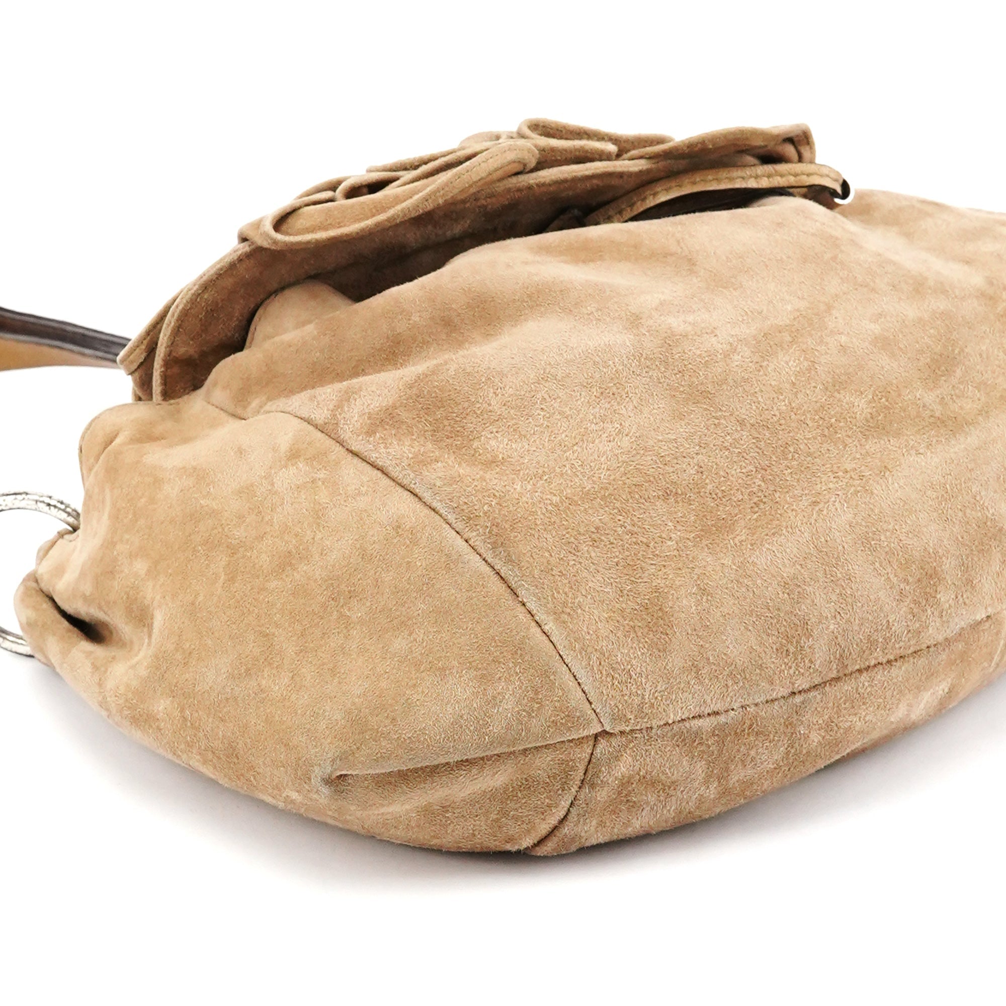 2003 Light Brown Suede Ruffle Nadja Shoulder Bag