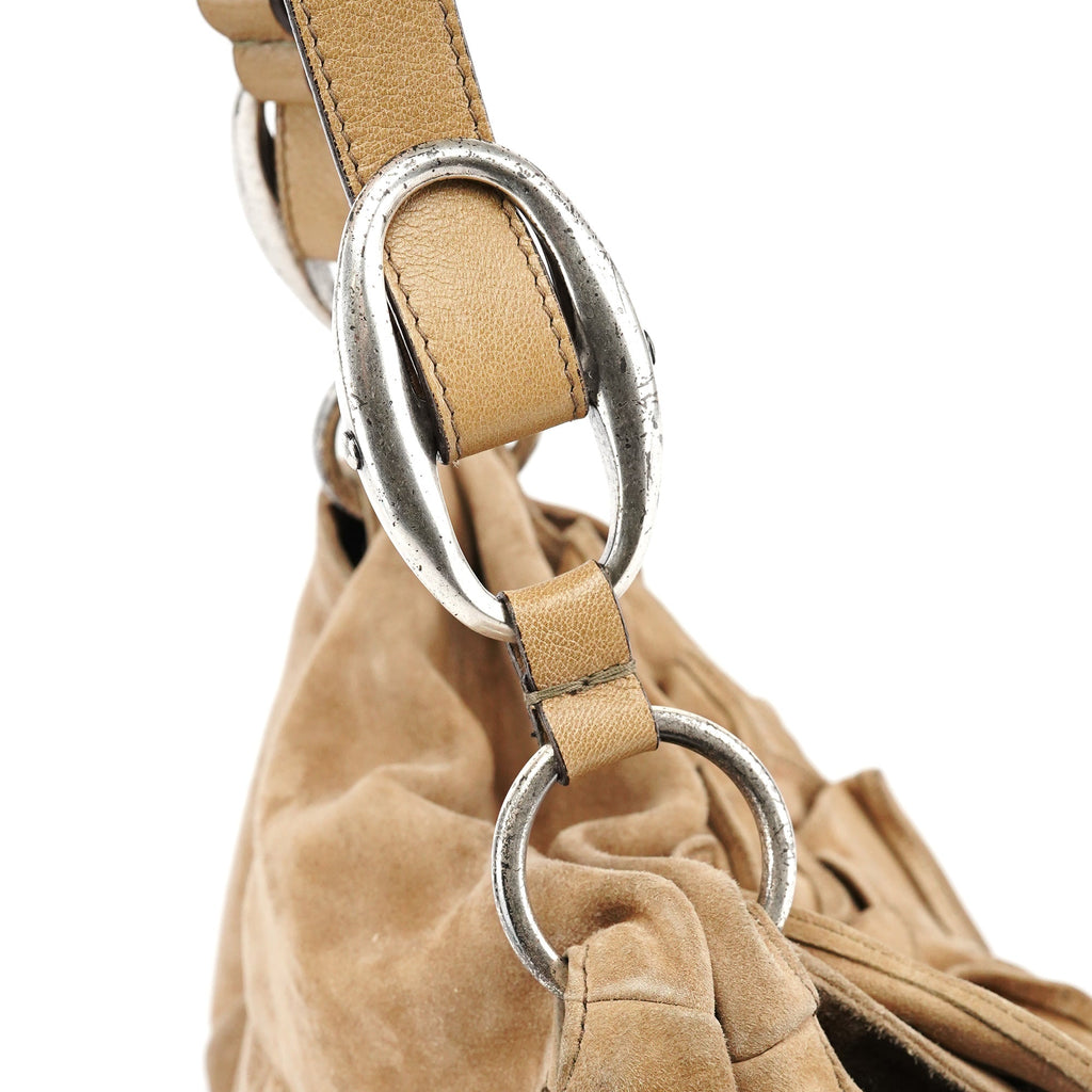 2003 Light Brown Suede Ruffle Nadja Shoulder Bag