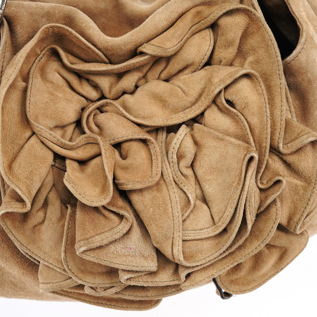 2003 Light Brown Suede Ruffle Nadja Shoulder Bag