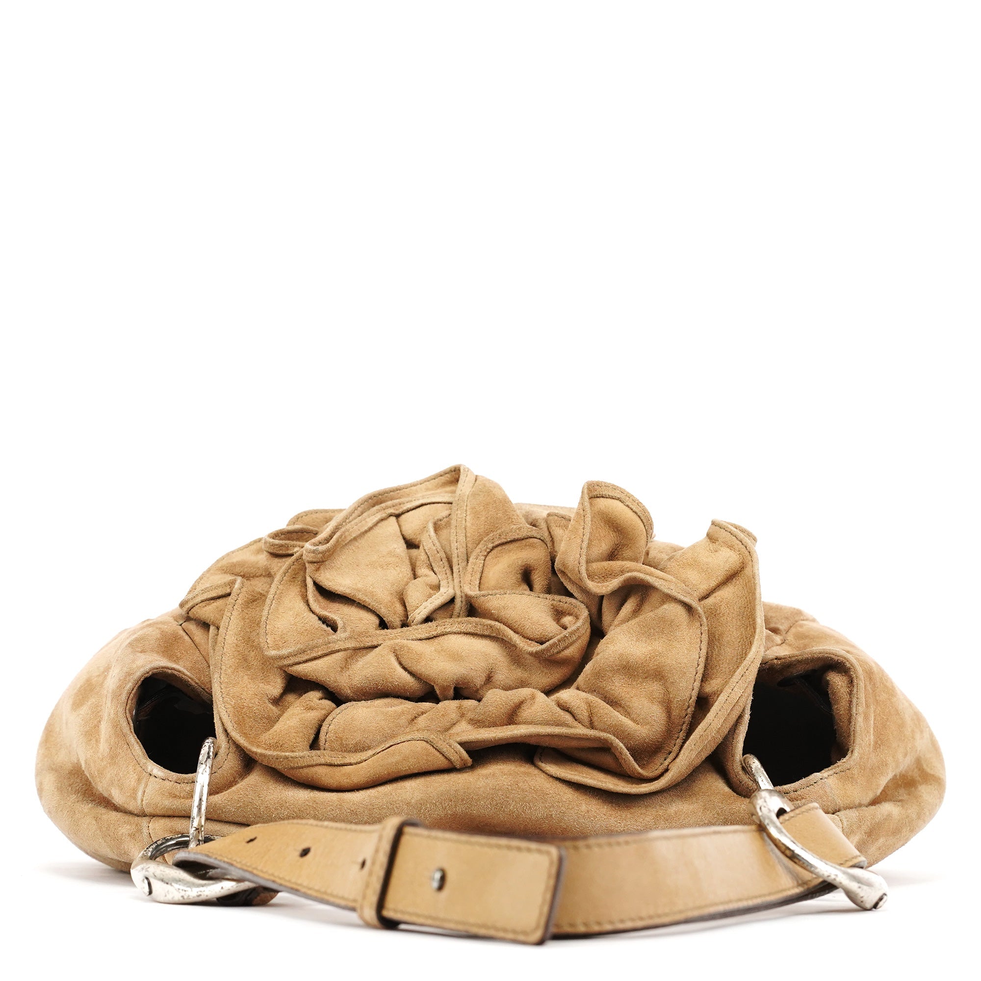 2003 Light Brown Suede Ruffle Nadja Shoulder Bag