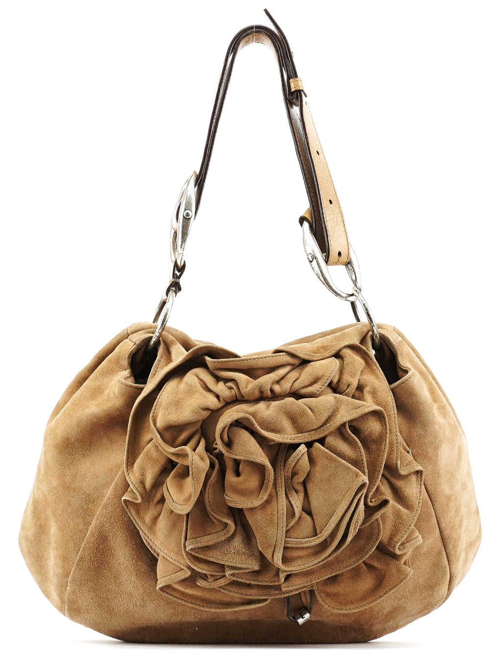 2003 Light Brown Suede Ruffle Nadja Shoulder Bag