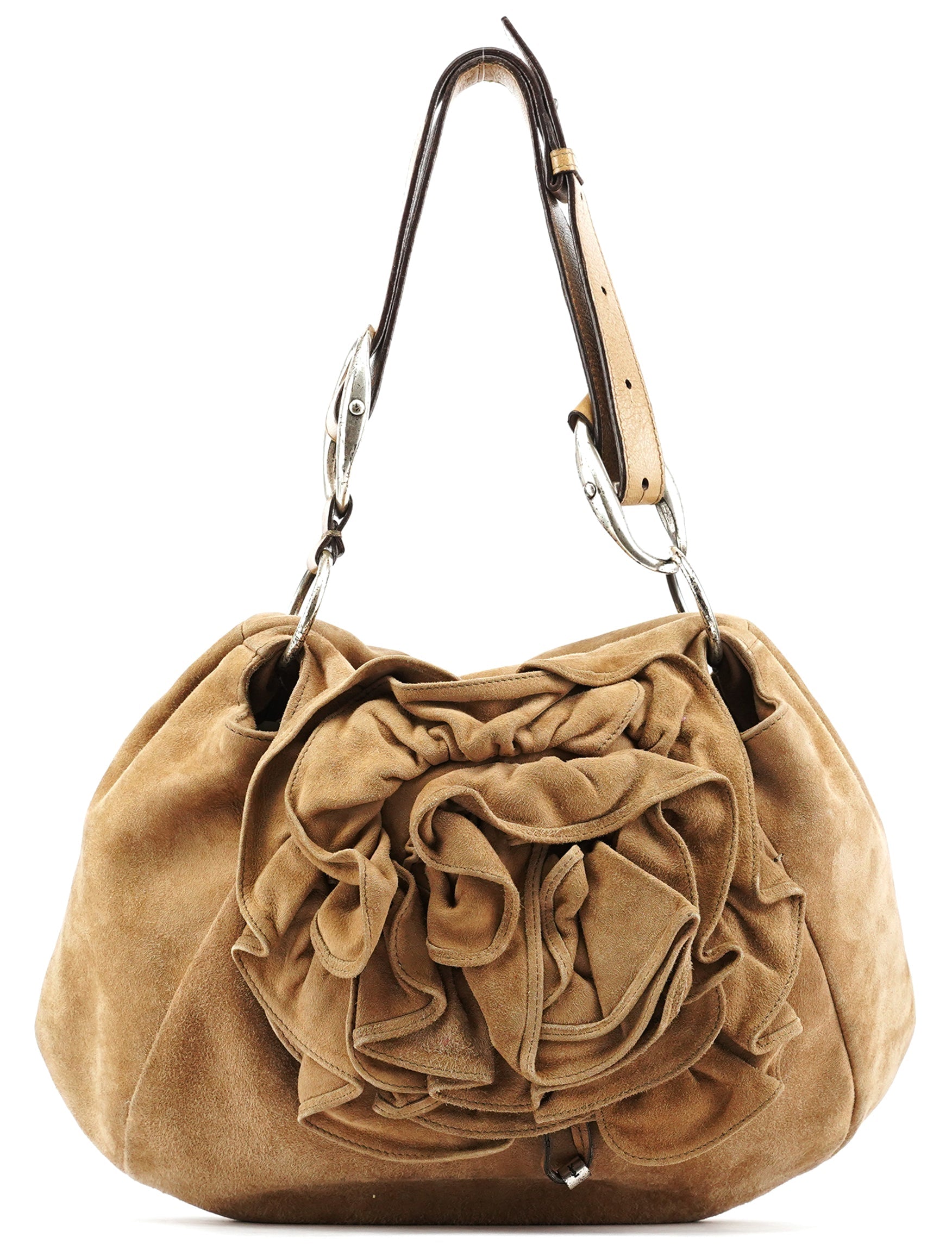 2003 Light Brown Suede Ruffle Nadja Shoulder Bag