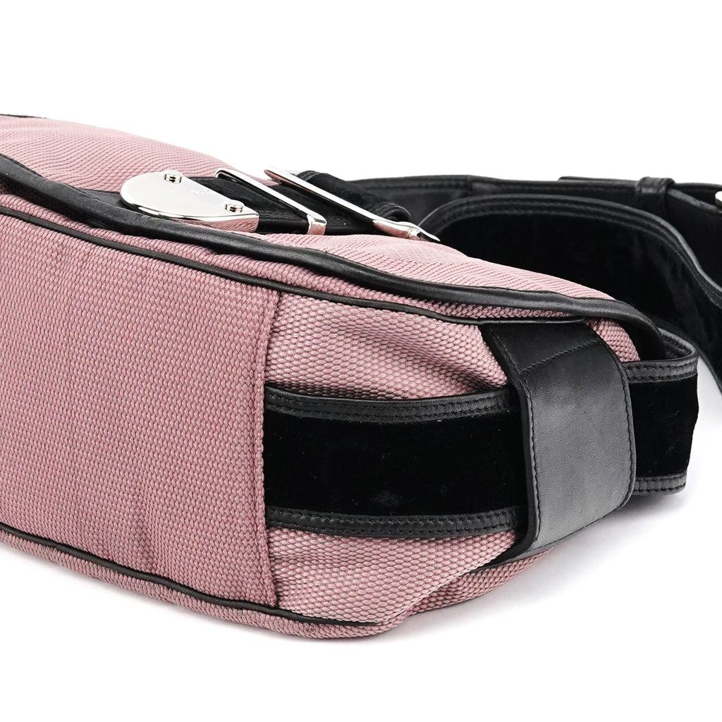 120456 Pink Nylon Velvet Buckle Shoulder Bag