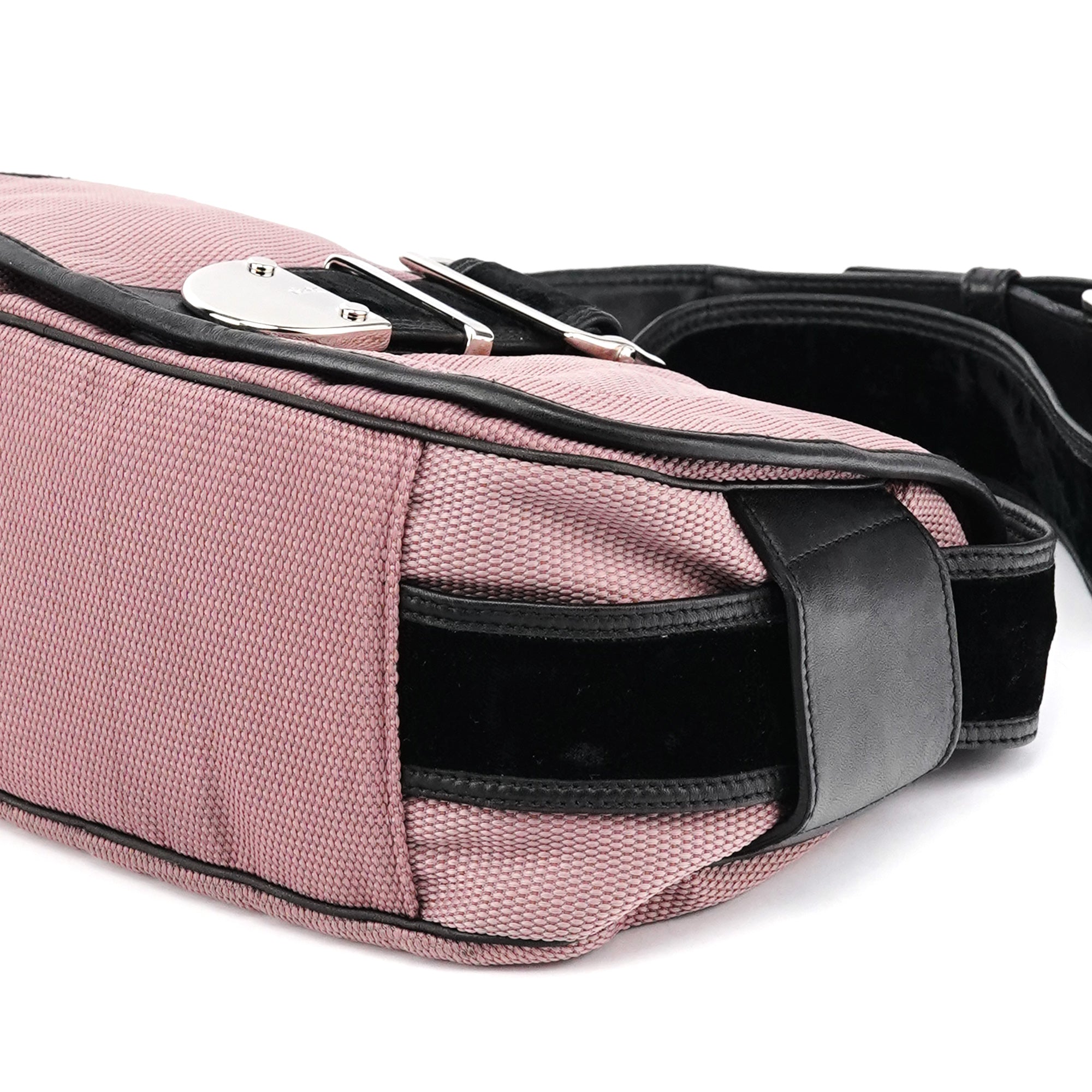 120456 Pink Nylon Velvet Buckle Shoulder Bag