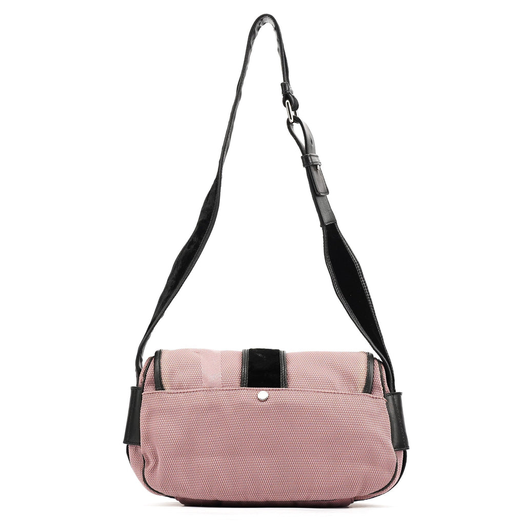 120456 Pink Nylon Velvet Buckle Shoulder Bag
