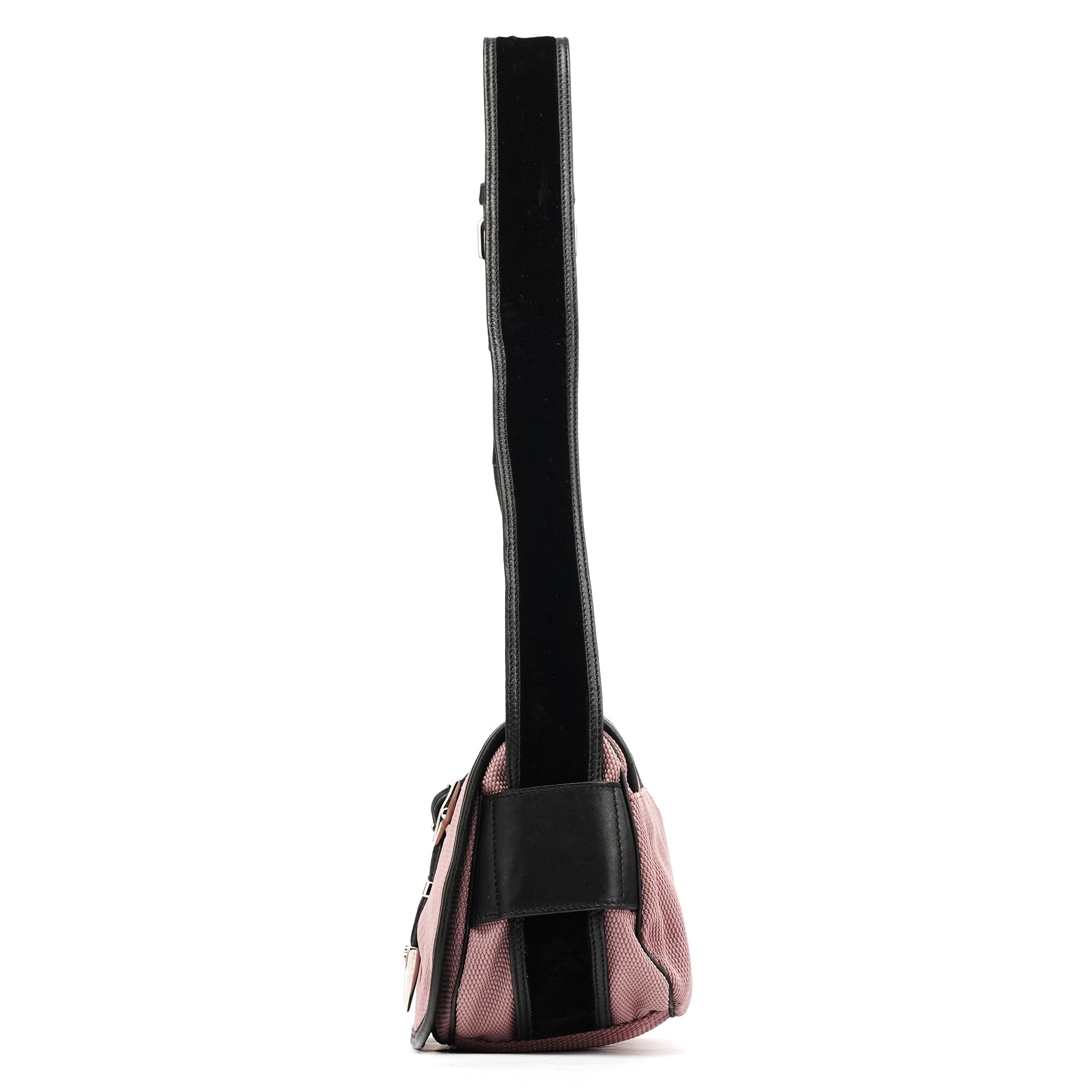120456 Pink Nylon Velvet Buckle Shoulder Bag