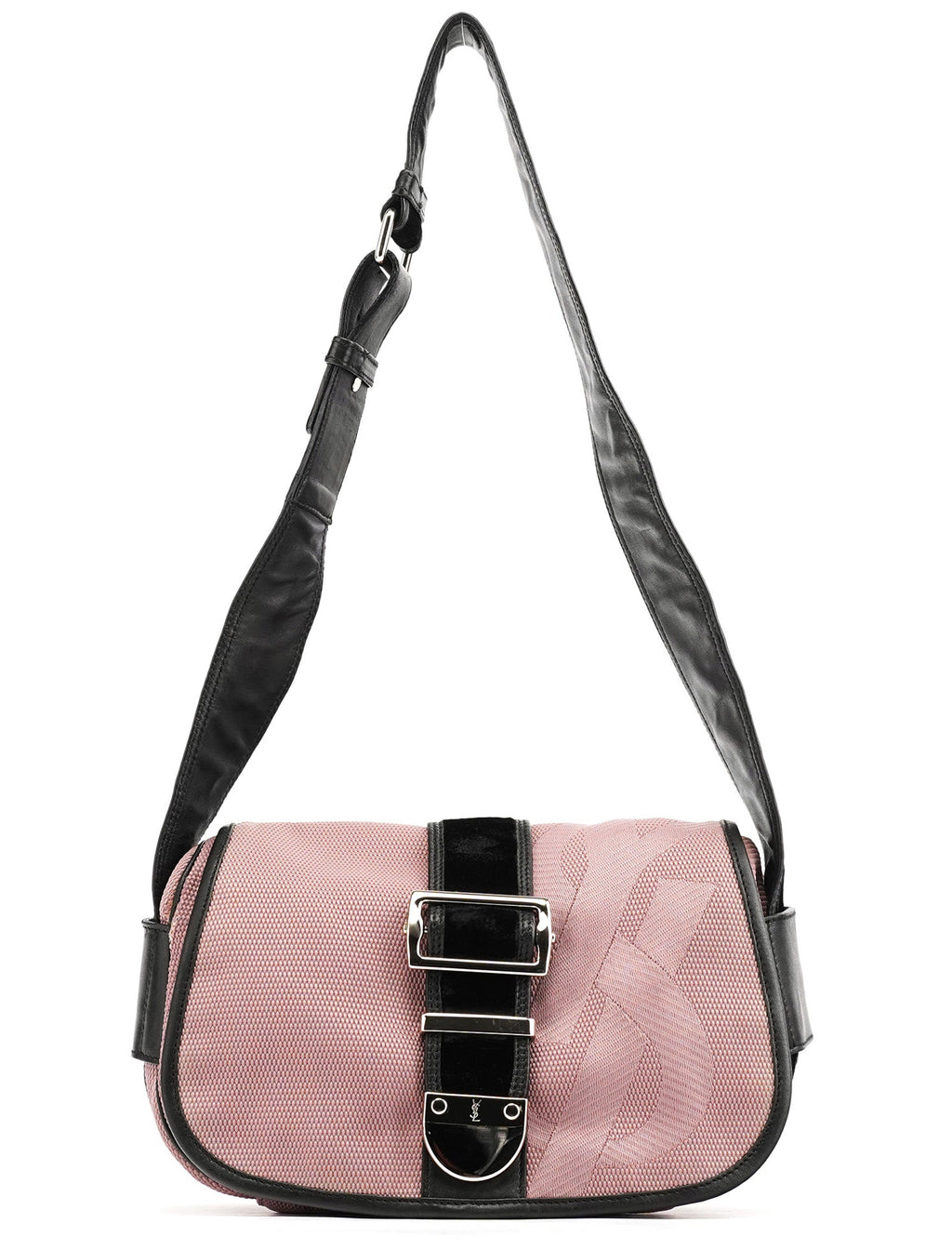 120456 Pink Nylon Velvet Buckle Shoulder Bag