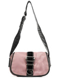 120456 Pink Nylon Velvet Buckle Shoulder Bag