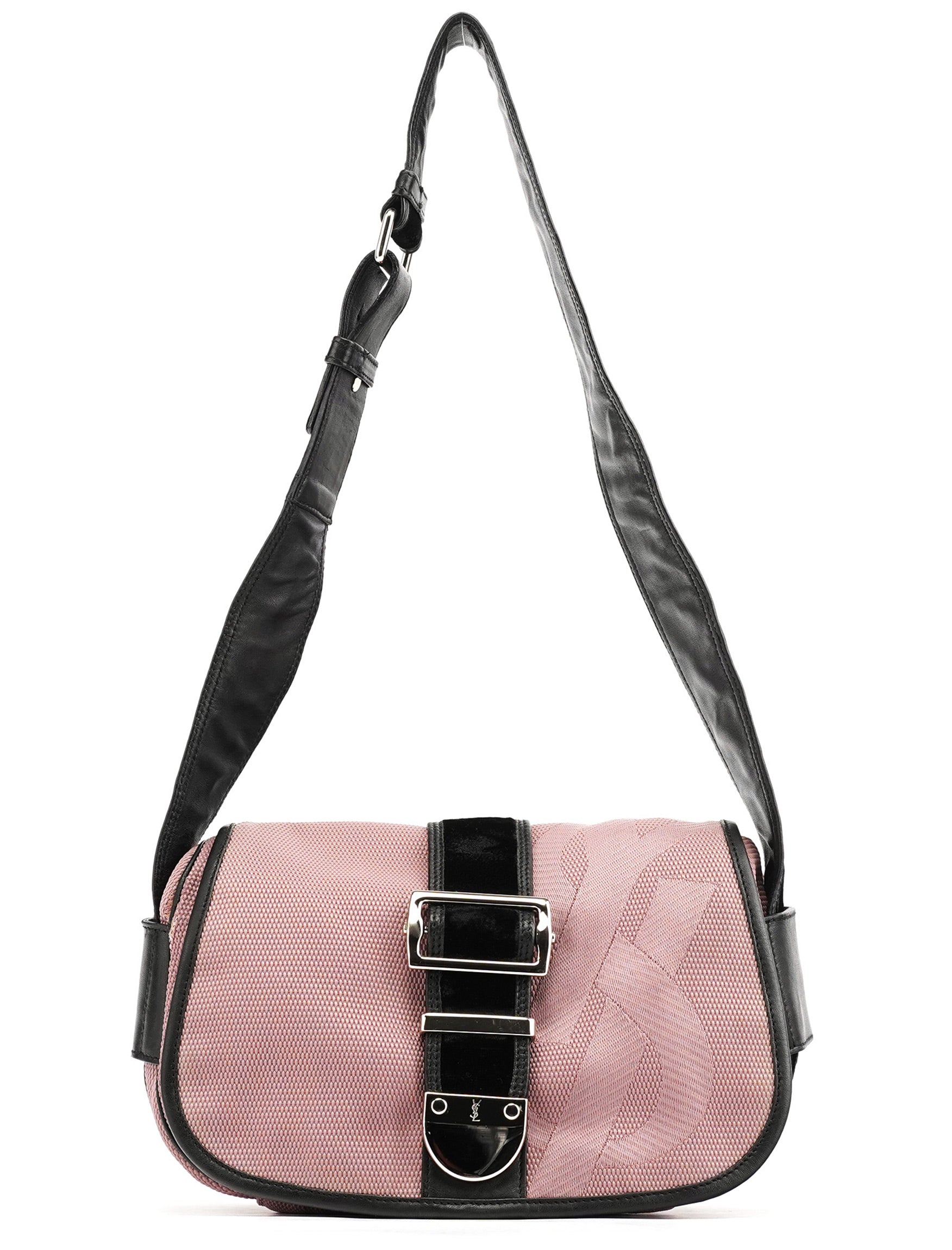 120456 Pink Nylon Velvet Buckle Shoulder Bag