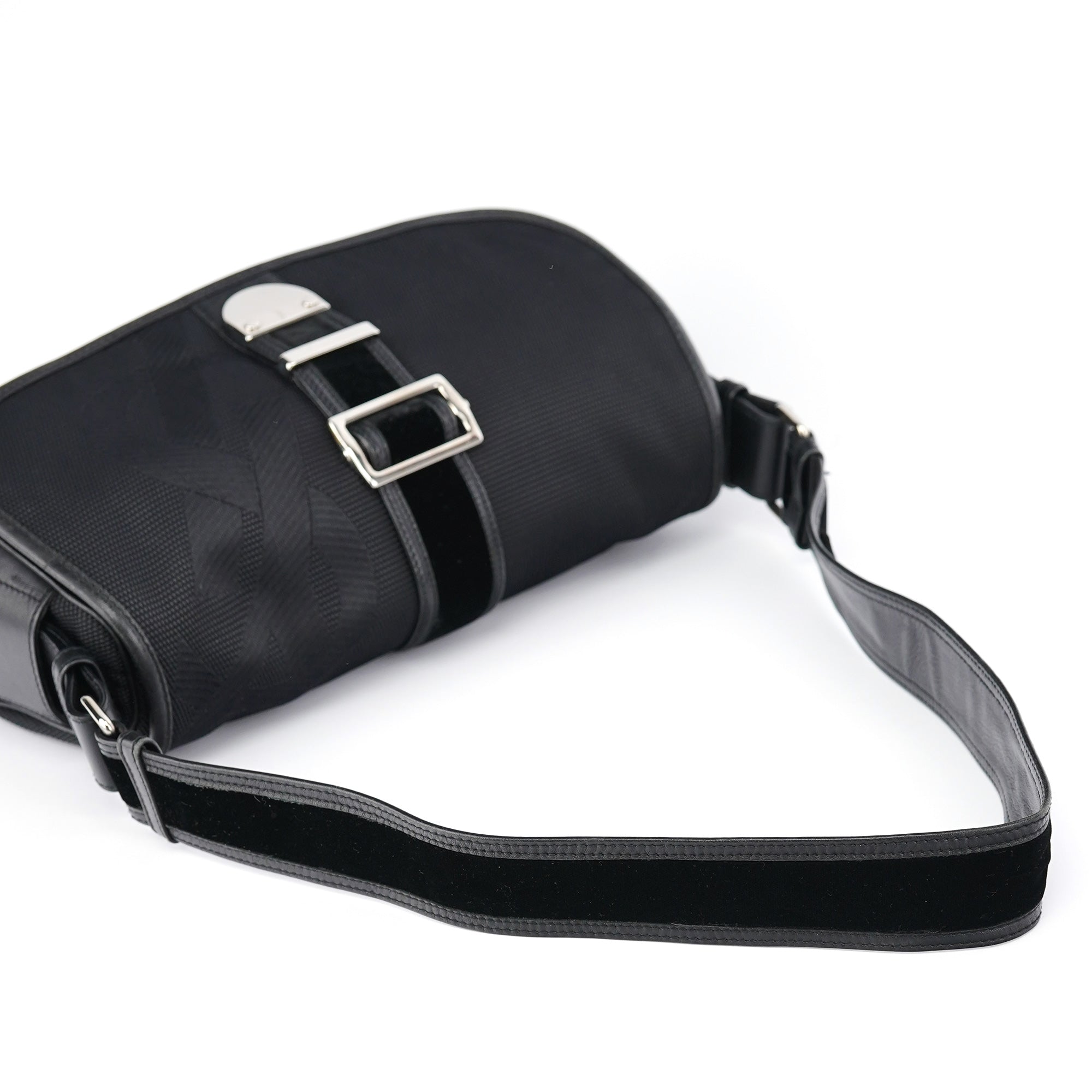 120463 Black Nylon Velvet Shoulder Bag