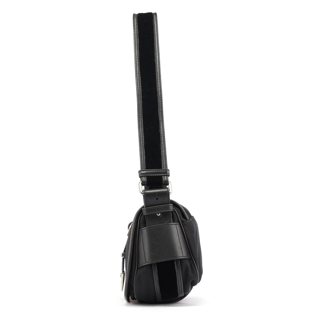 120463 Black Nylon Velvet Shoulder Bag