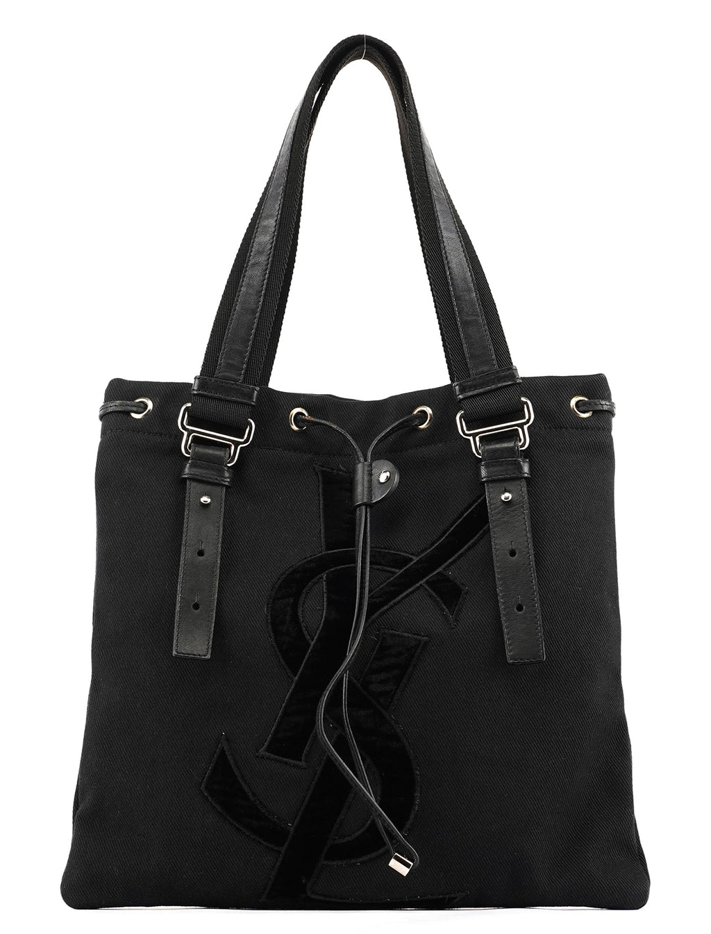 123435 Black Canvas Velvet YSL Tote Bag