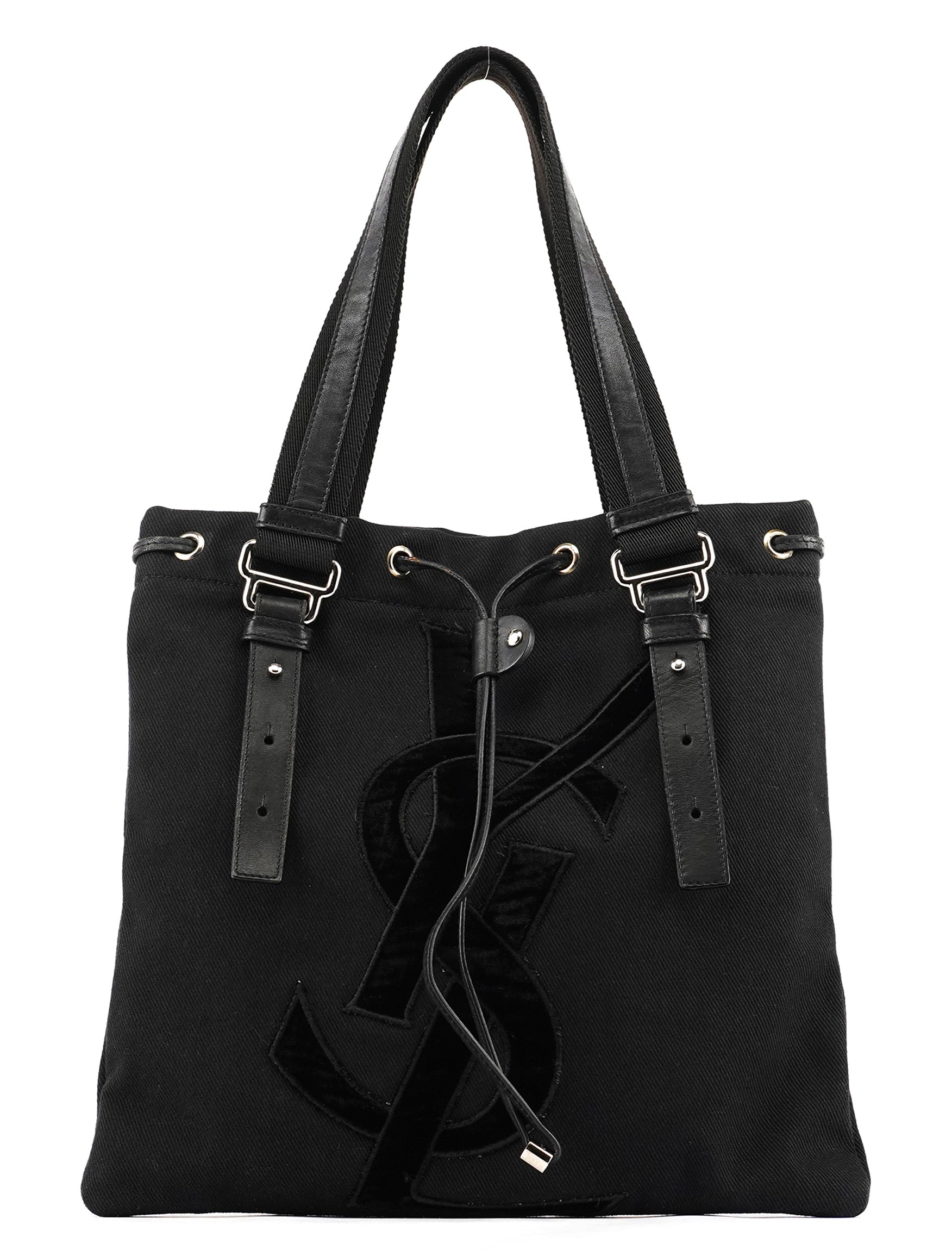 123435 Black Canvas Velvet YSL Tote Bag