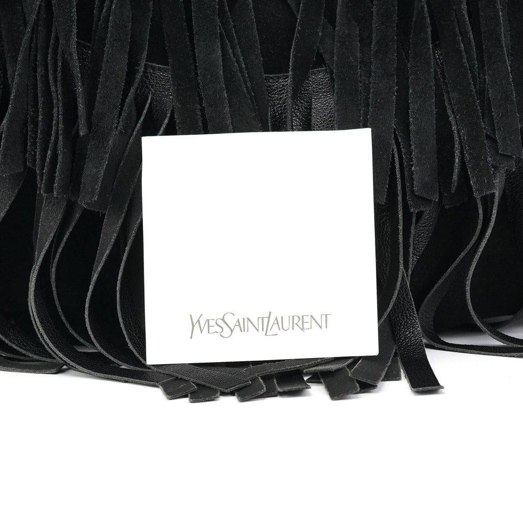 138962 Black Suede Leather Boheme Fringe Shoulder Bag