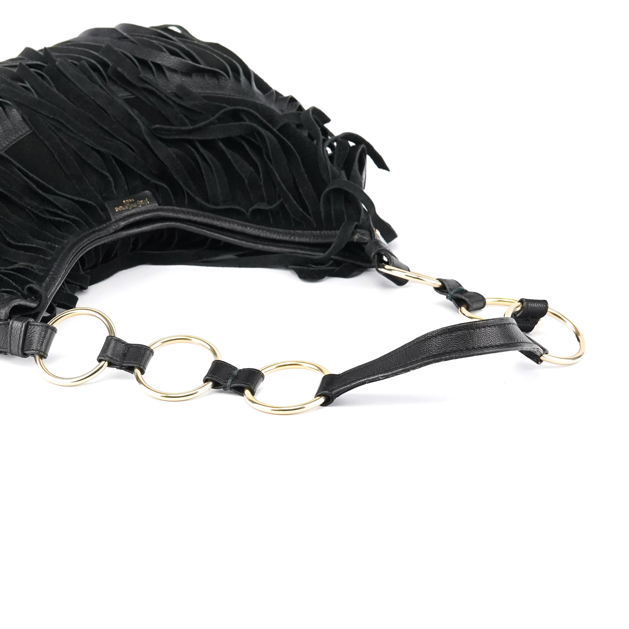 138962 Black Suede Leather Boheme Fringe Shoulder Bag