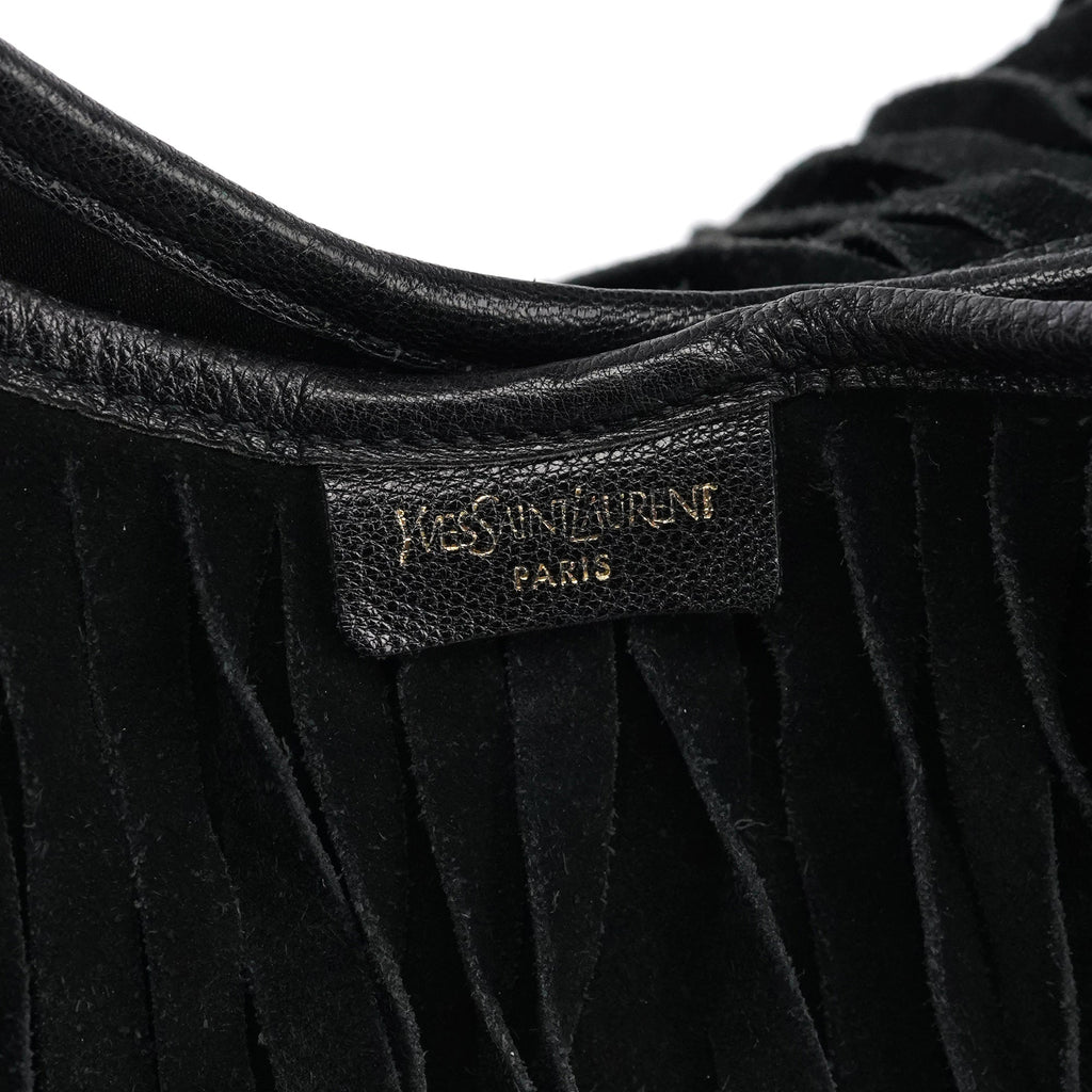 138962 Black Suede Leather Boheme Fringe Shoulder Bag