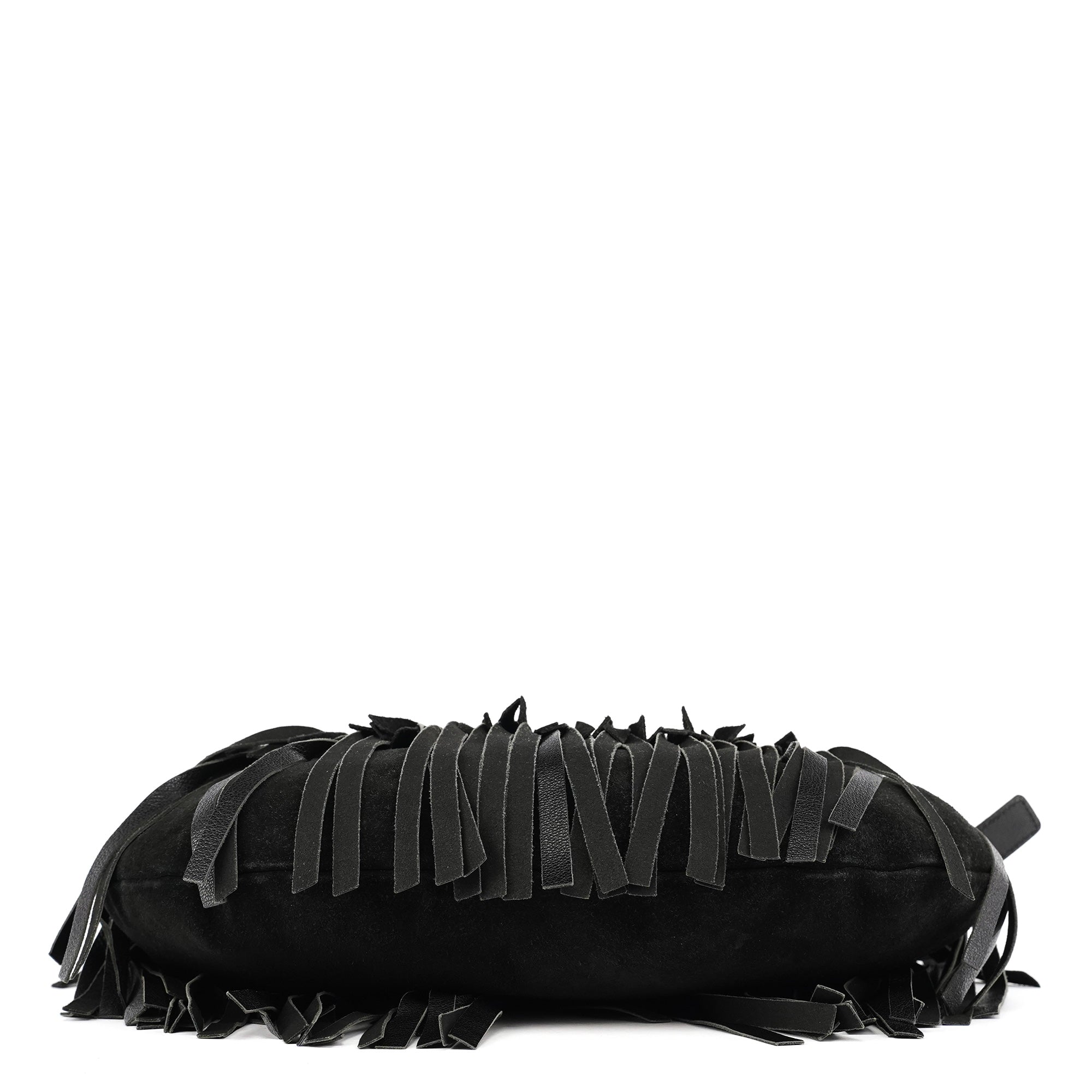 138962 Black Suede Leather Boheme Fringe Shoulder Bag