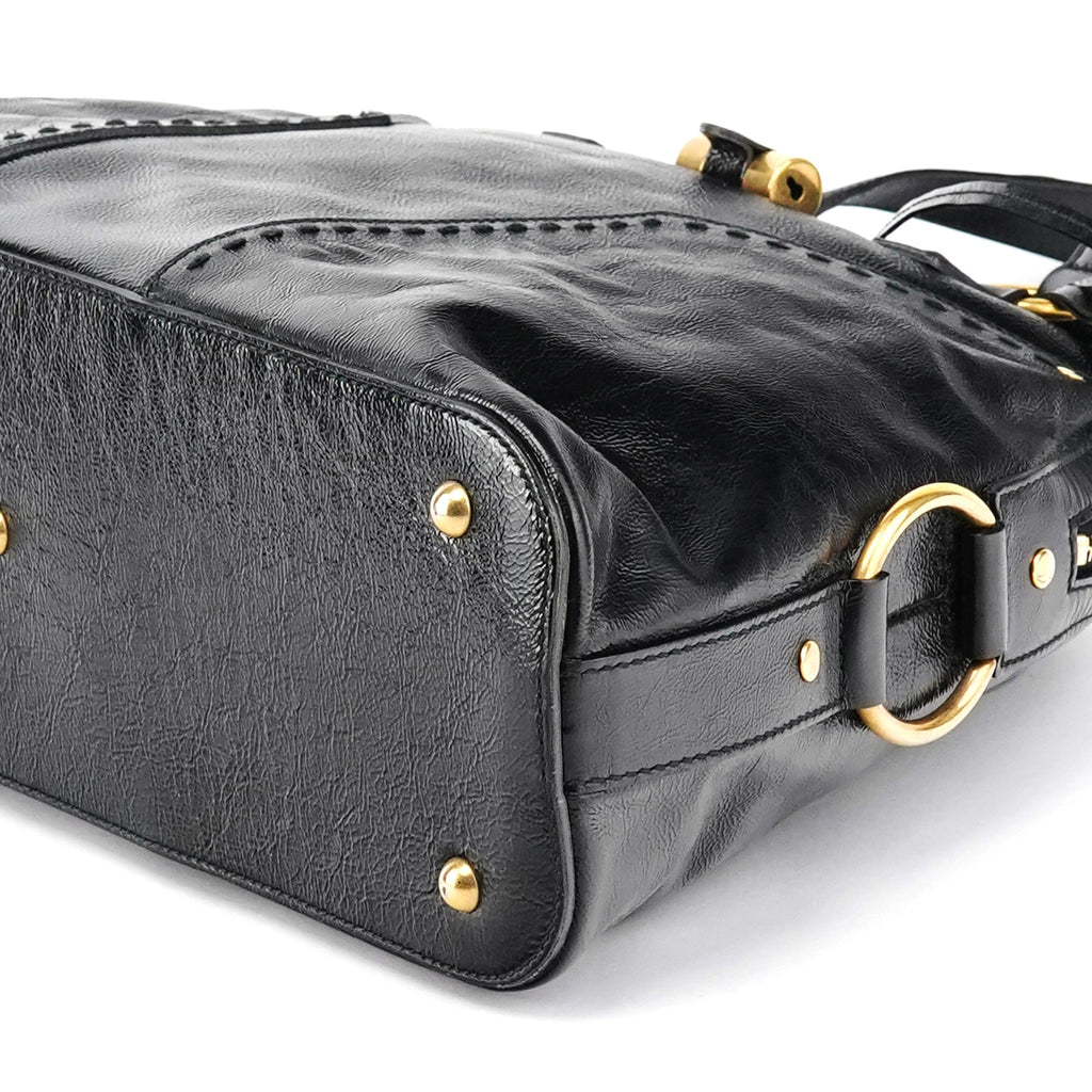 156464 Black Patent Leather Muse Tote Bag