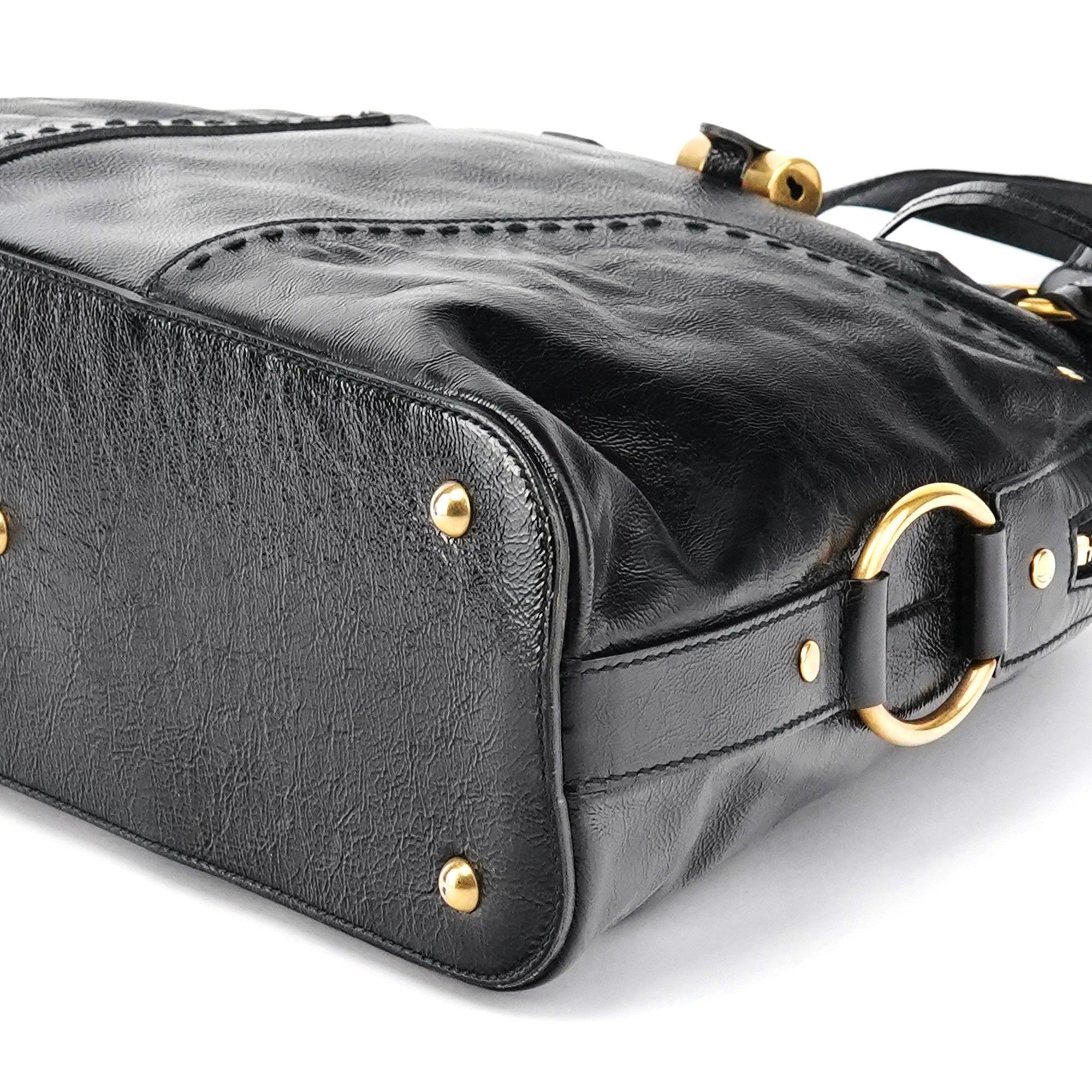 156464 Black Patent Leather Muse Tote Bag