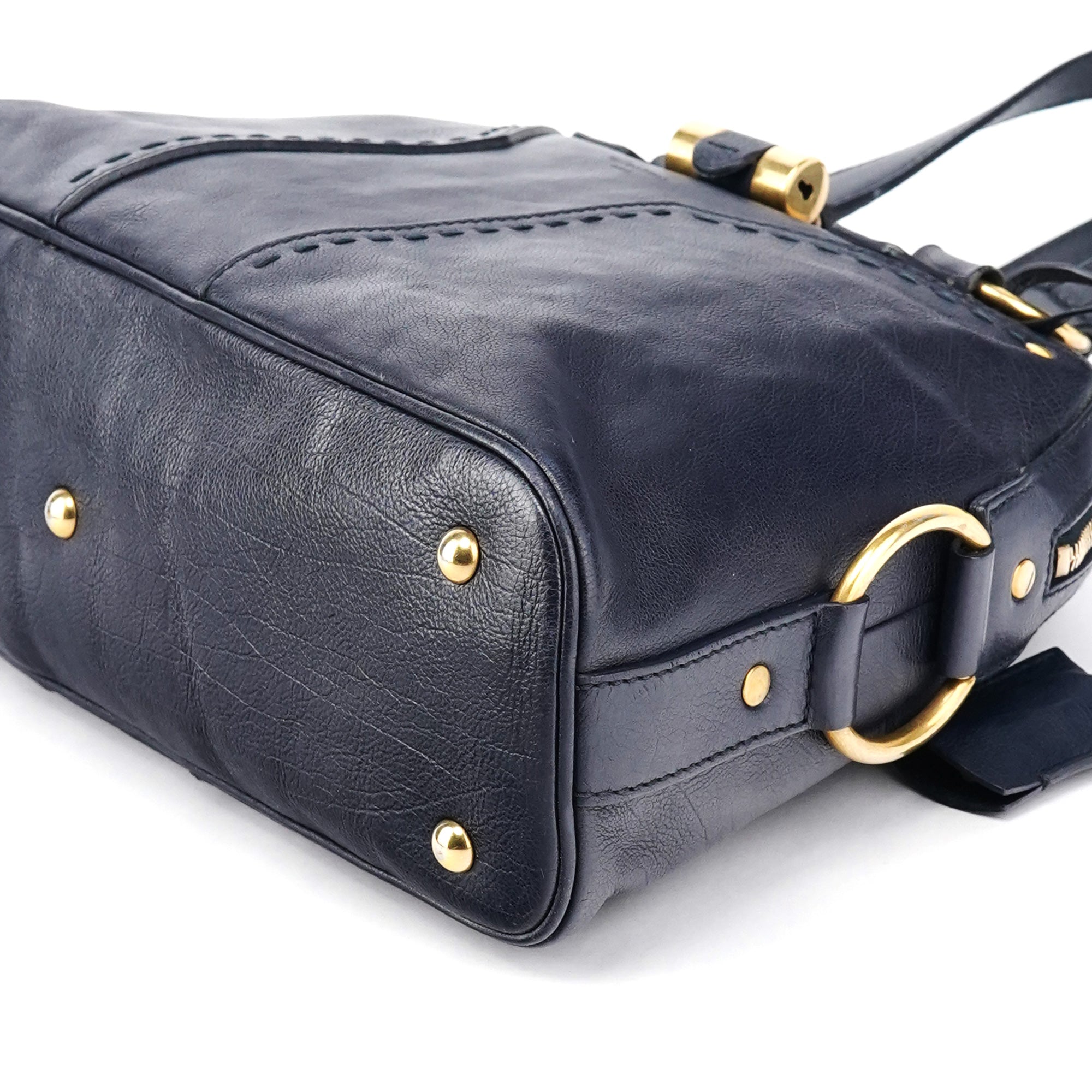 156464 Navy Leather Muse Tote Bag