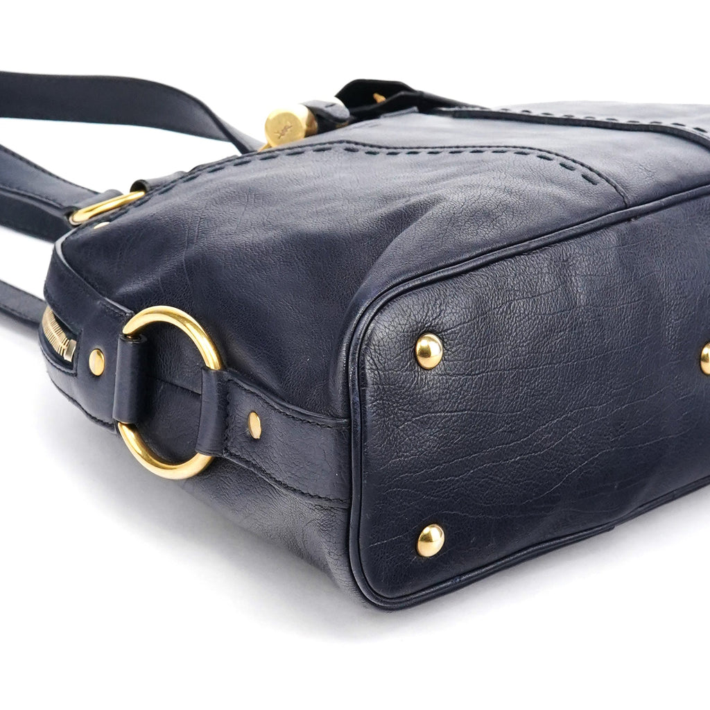 156464 Navy Leather Muse Tote Bag