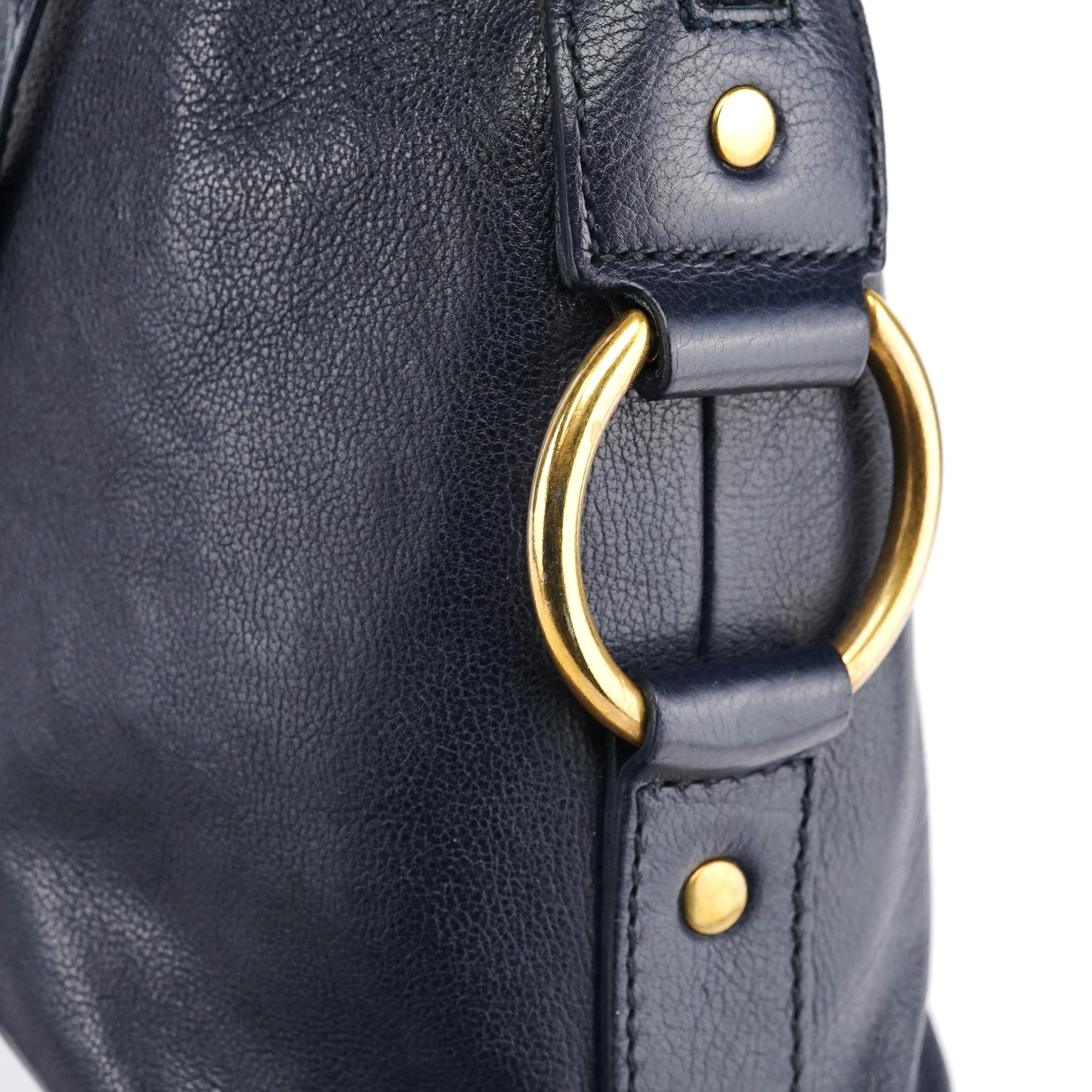 156464 Navy Leather Muse Tote Bag