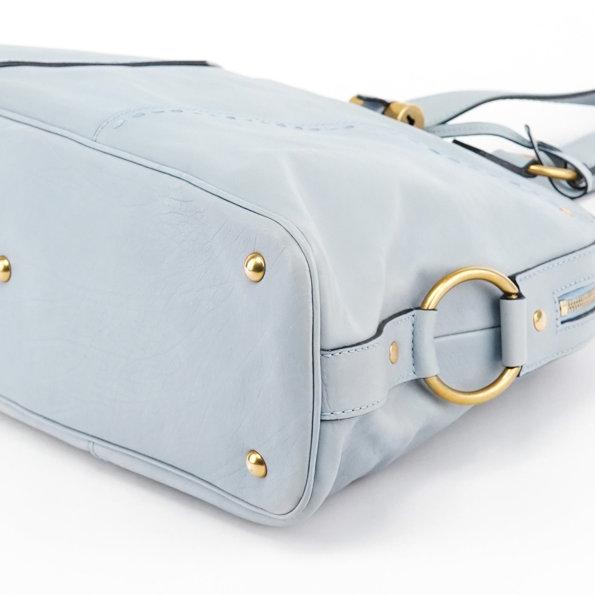 156464 Pale Blue Leather Muse Tote Bag