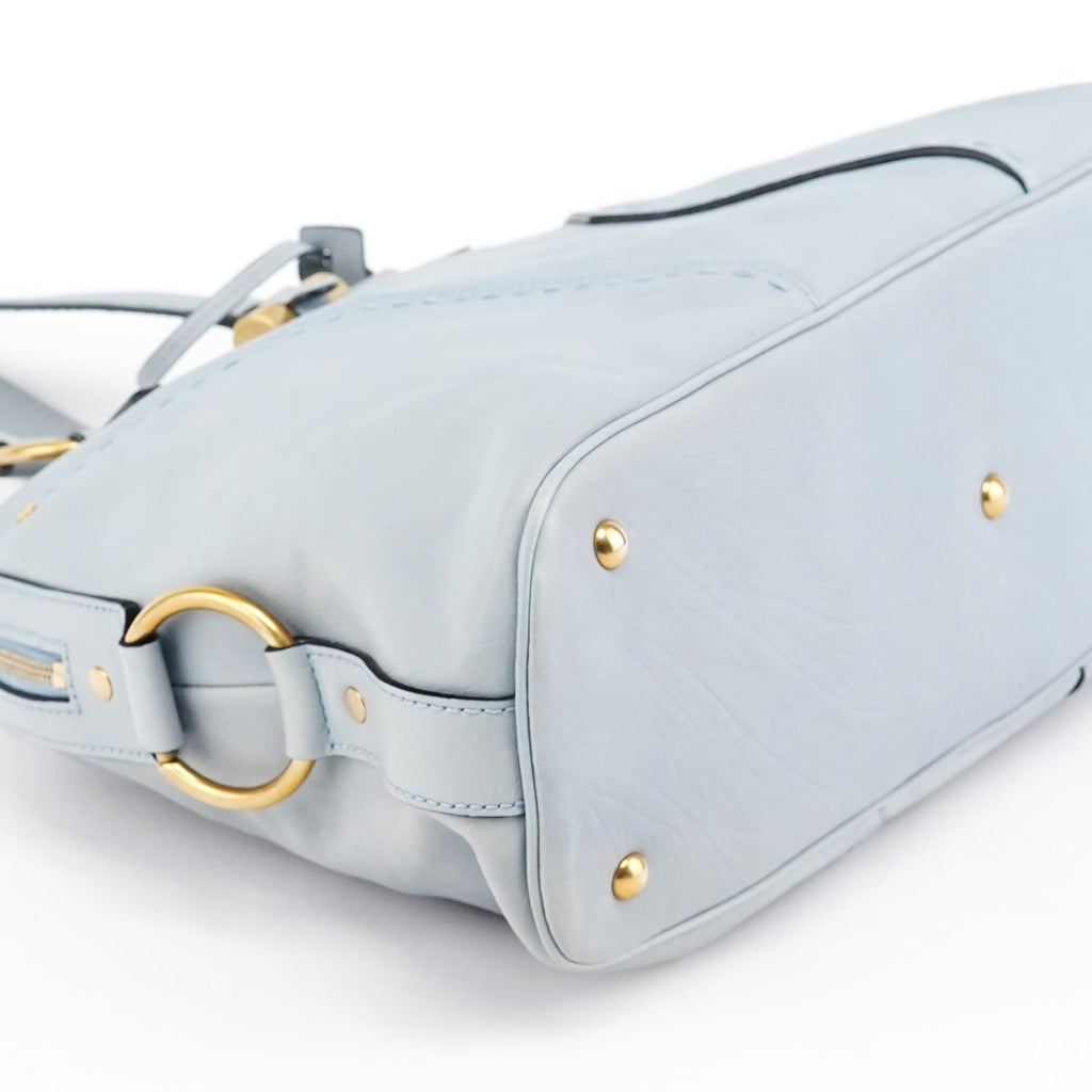 156464 Pale Blue Leather Muse Tote Bag