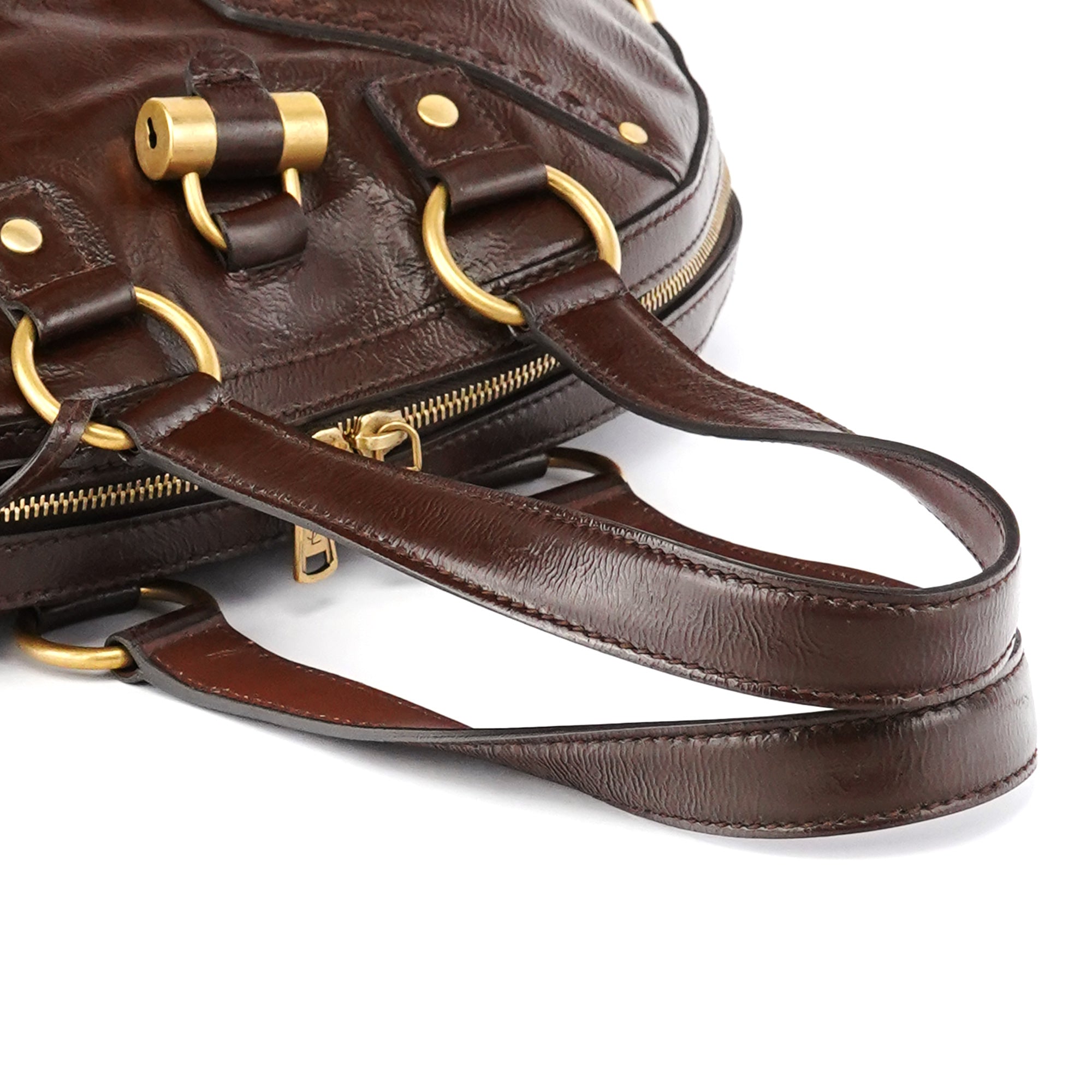 156465 Brown Patent Leather Muse Tote Bag