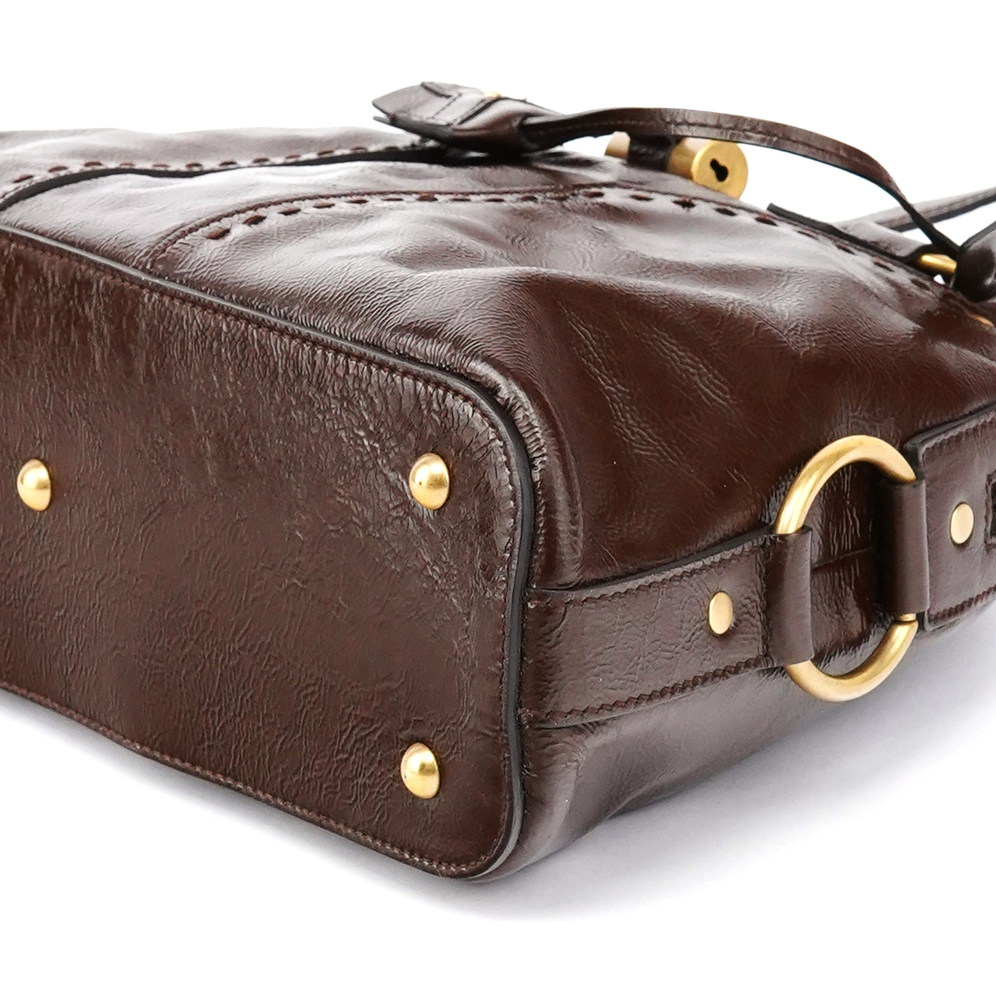 156465 Brown Patent Leather Muse Tote Bag