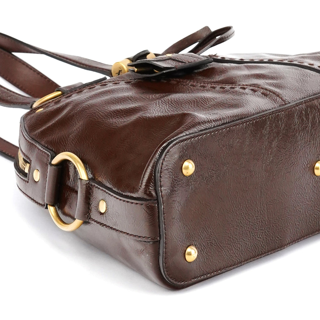 156465 Brown Patent Leather Muse Tote Bag
